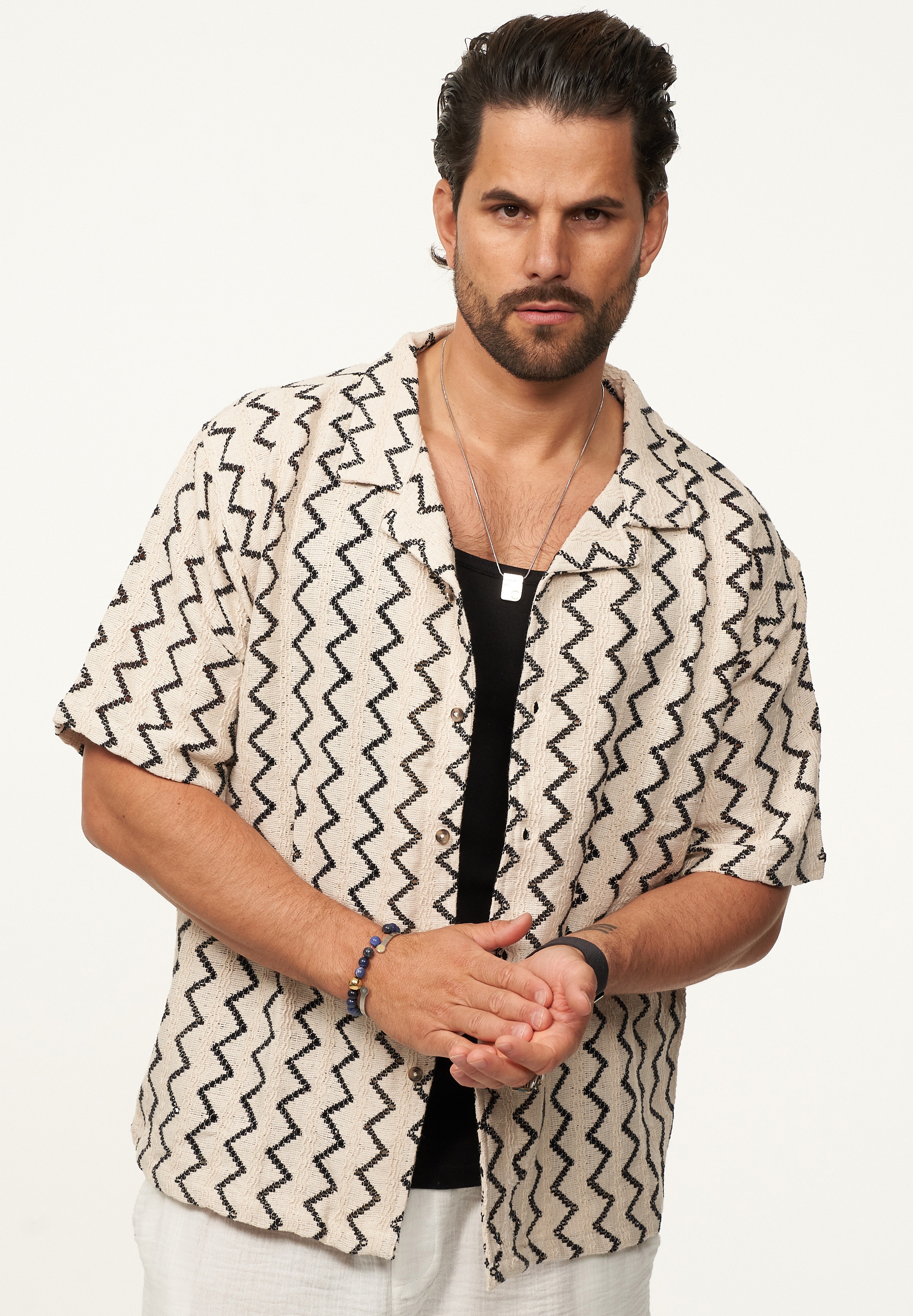 SOULSTAR Kurzarmhemd »Freizeithemd als Kurzam Strick Hemd im Retro-Look - Strick Polo-Hemd Overshirt im Regular-Fit für Herren« Herren Kurzarm Strick Polo-Hemd T-Shirt