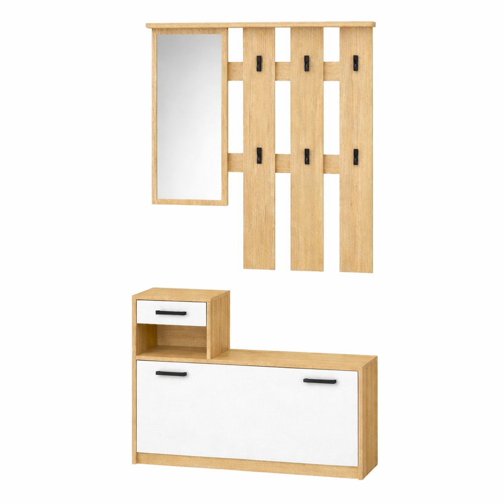 OTTO home Garderoben-Set »Luna Kommode mit 1 Klappe + 1 Schubkasten, Paneel mit Spiegel 6 Haken« 2 Stk. tlg.