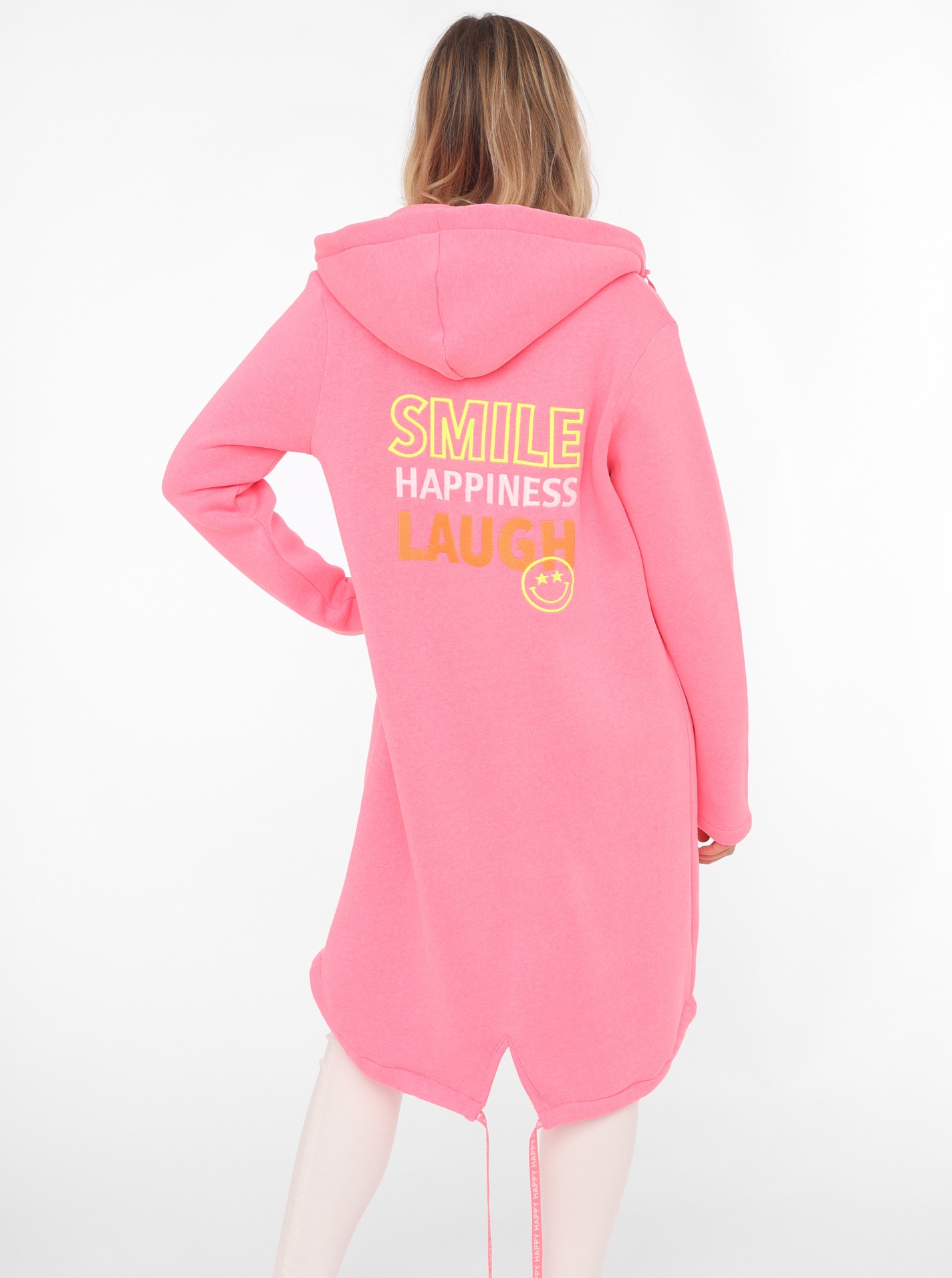 Zwillingsherz Jerseymantel »"Smile Happiness Laugh"«, mit positiver Botschaft, gesticktes Motiv hinten und vorne