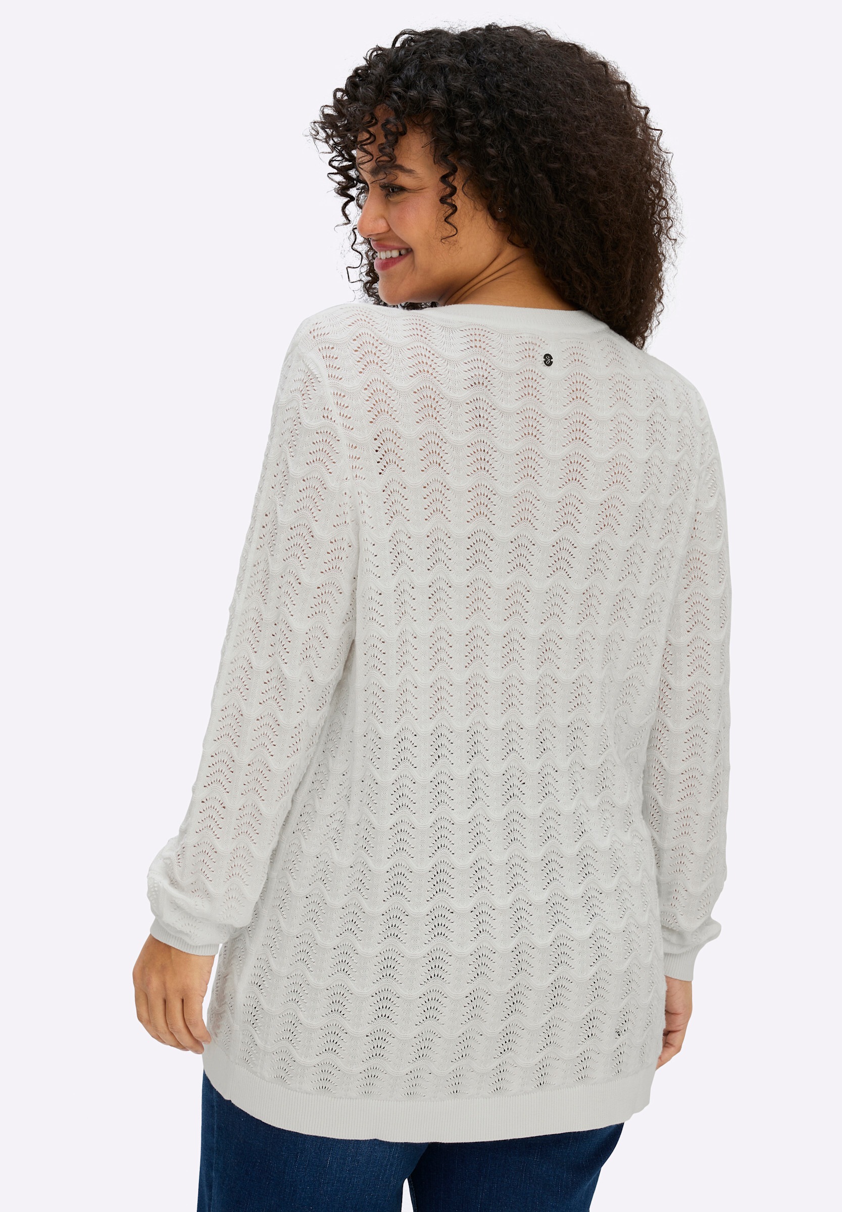 Sheego Strickpullover »Pullover Ajourpullover mit kurzer Knopfleiste«