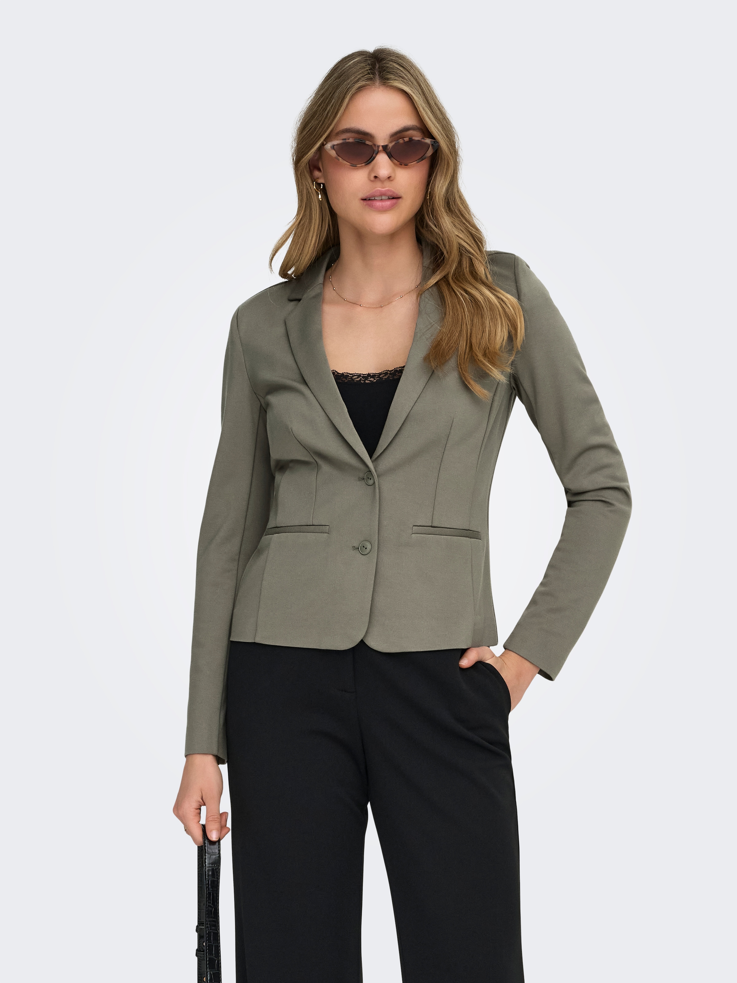ONLY Jerseyblazer »ONLPOPTRASH – 2-Knopf Blazer mit taillierter Silhouette« regular fit, Milano Rib, Materialmix, Reverskragen, unifarben