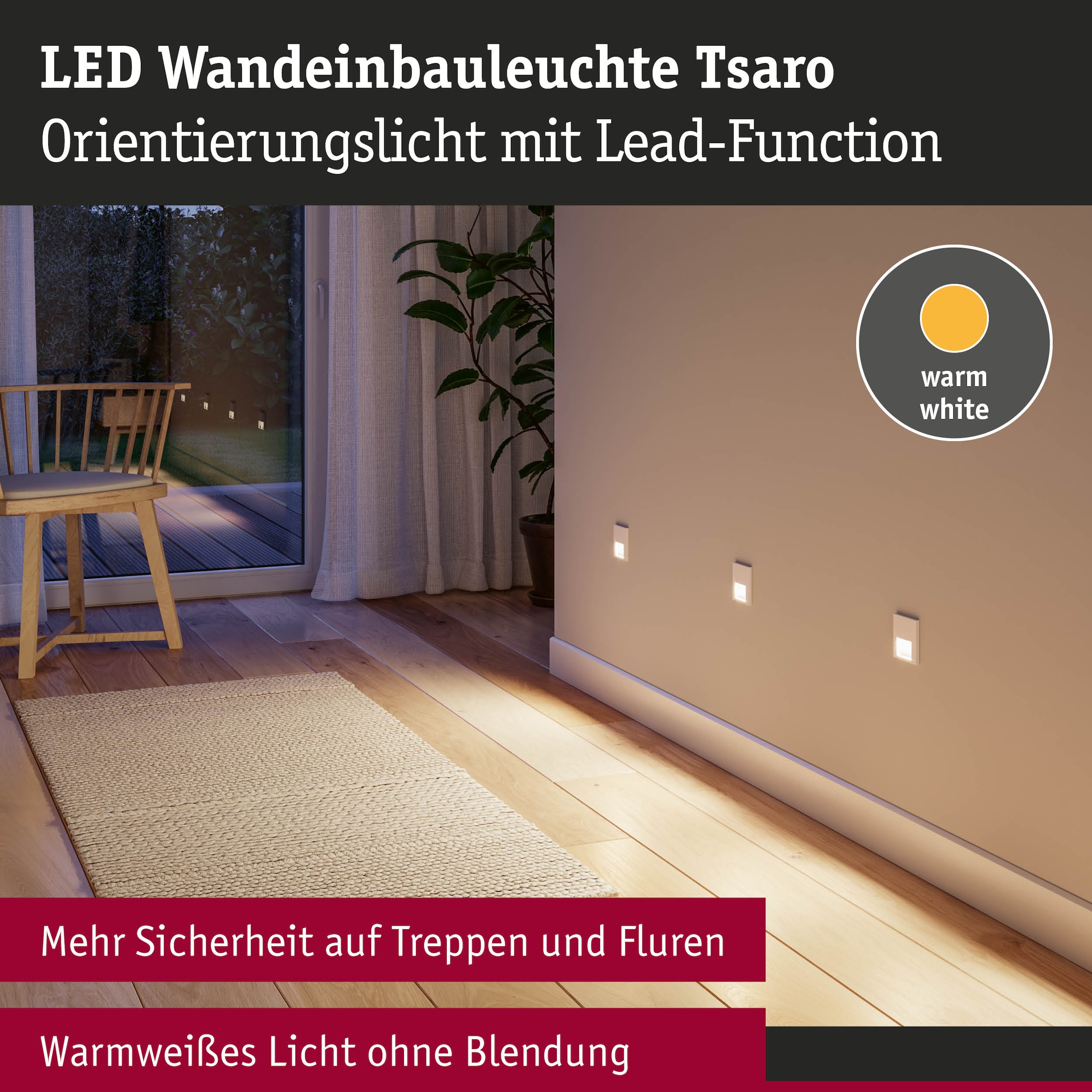 Paulmann LED Einbauleuchte »LED Wandeinbauleuchte Tsaro eckig 80x36mm« 1 Stk. Warmweiß