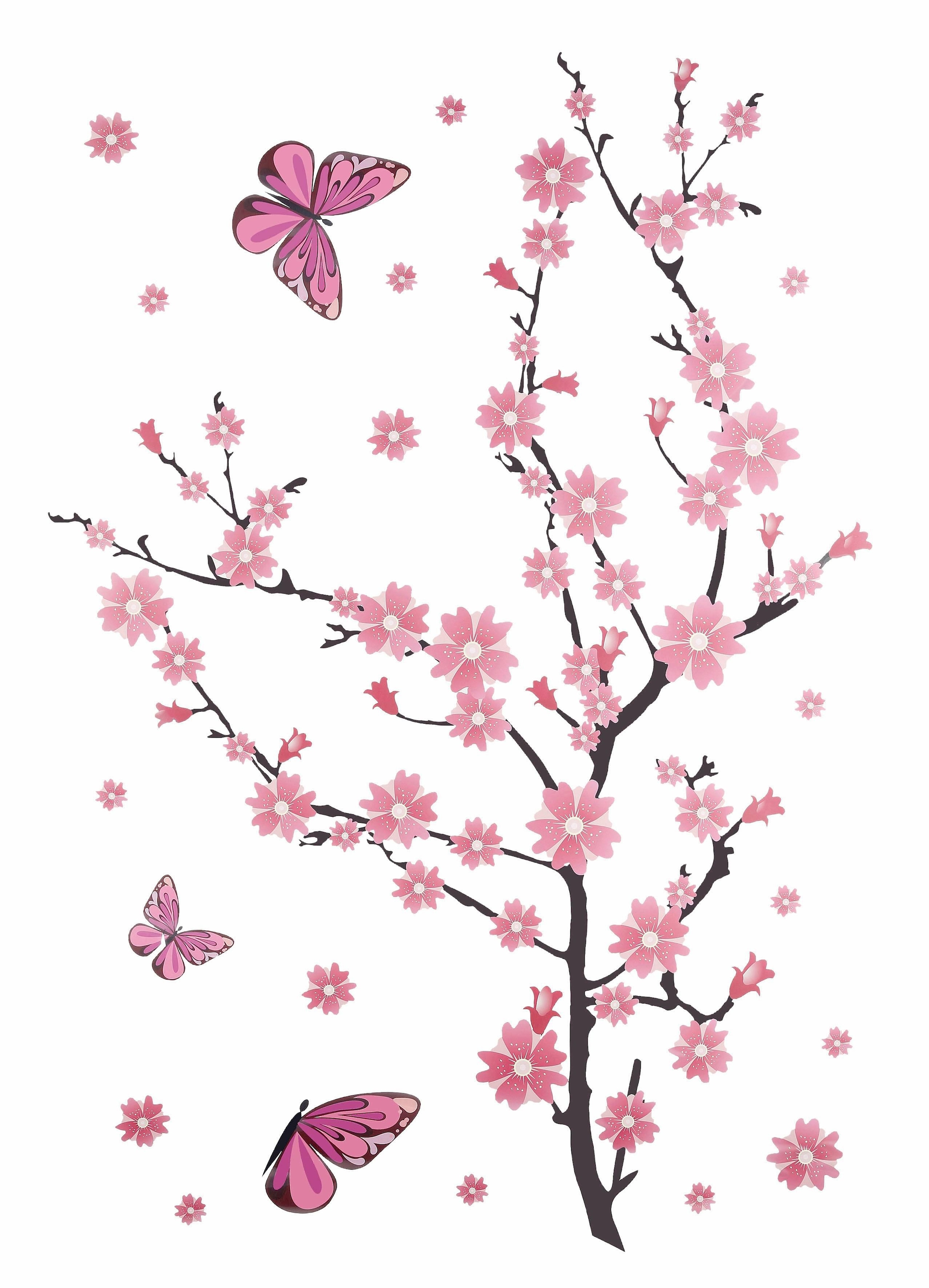 Wall-Art bequem mit Wandtattoo bestellen »Kirschblüten Schmetterlingen«