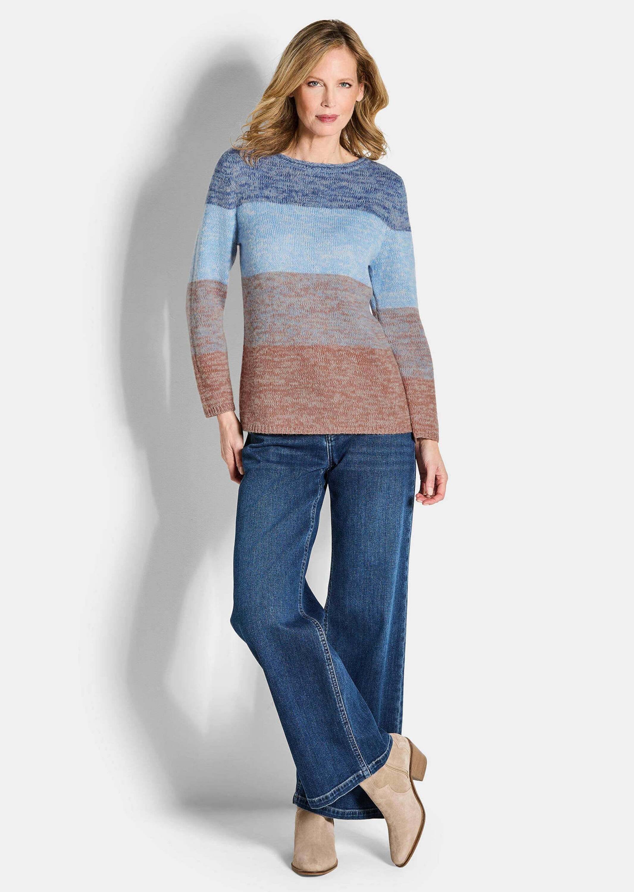 GOLDNER Rundhalspullover »Langarm Blockstreifenpullover, Melange« Blockstreifenmuster