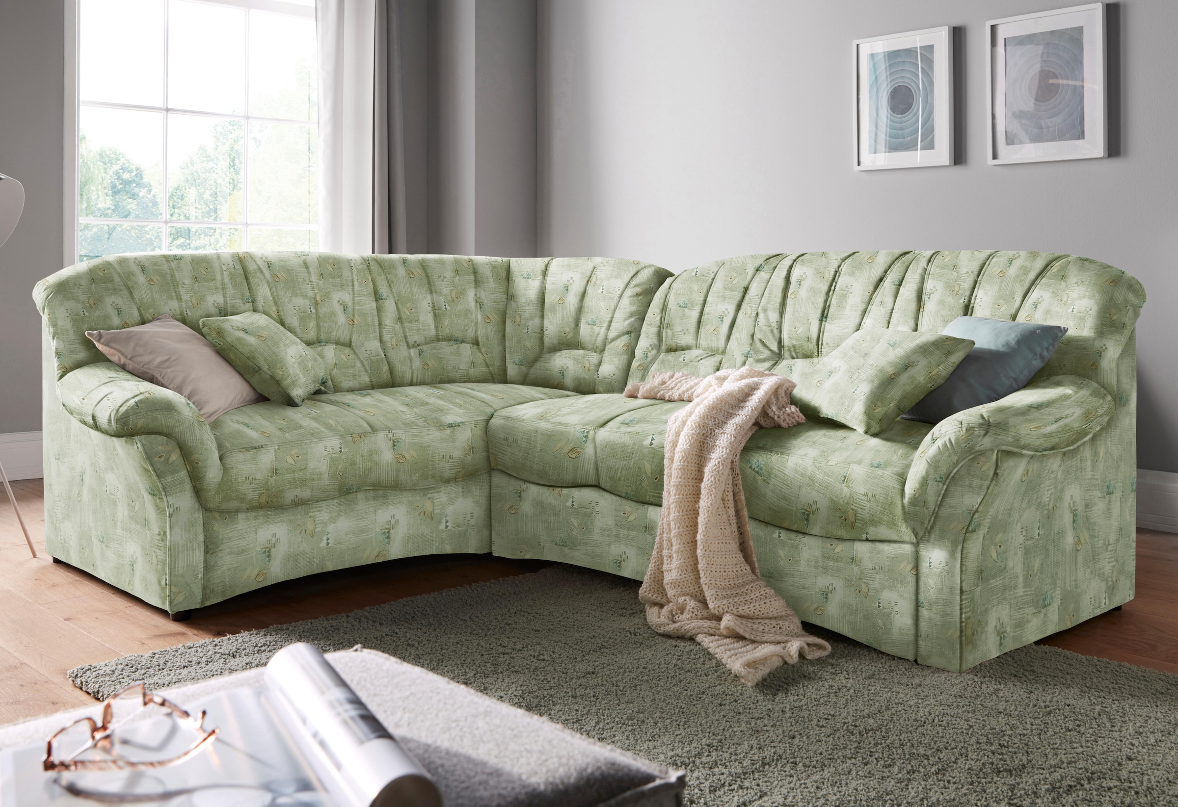 DOMO collection Ecksofa »Bahia, zeitlos und elegant, bequeme Armlehnen, L-Form«, wahlweise mit Bettfunktion