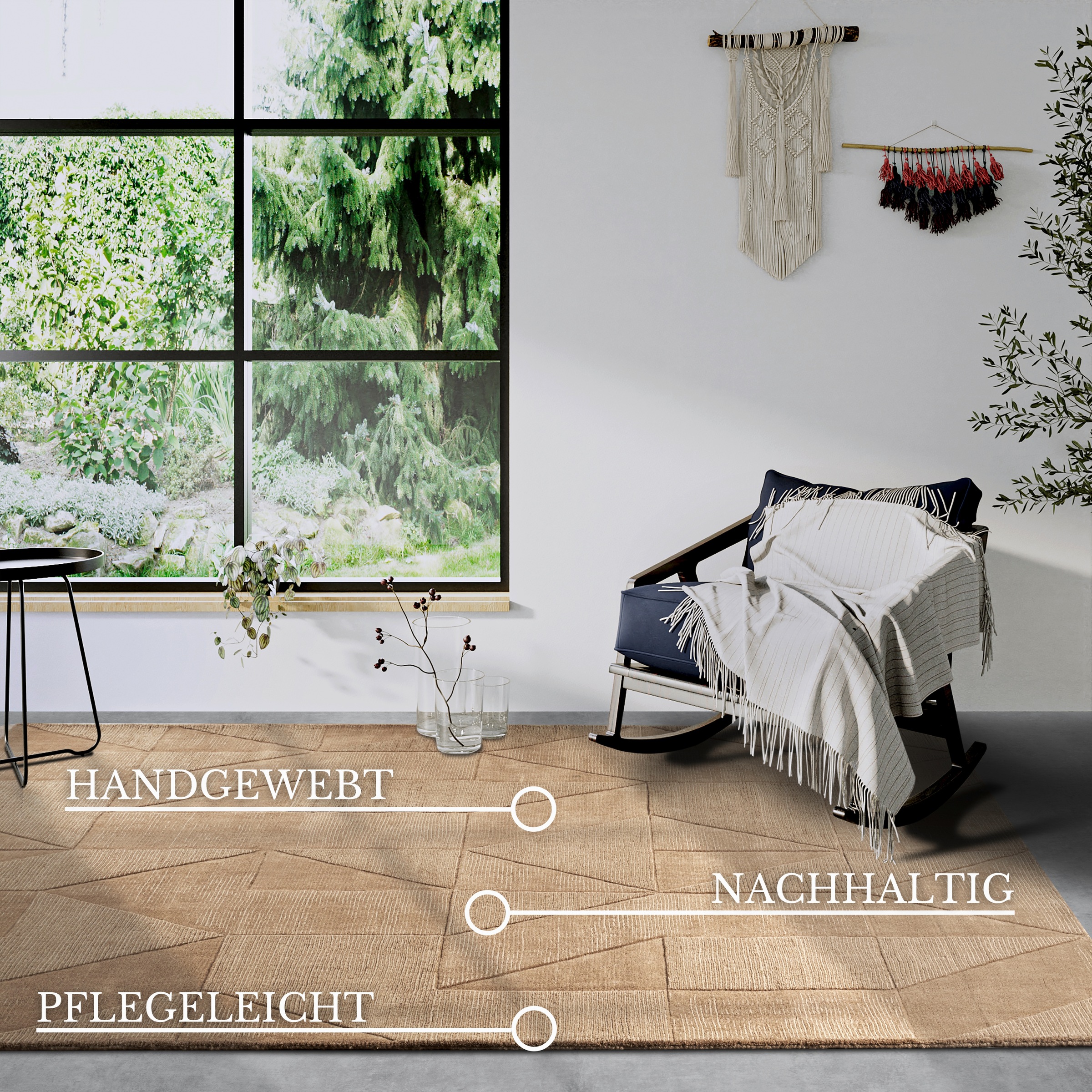 Villeroy & Boch Wollteppich »Ursule«, rechteckig, 10 mm Höhe, Läufer, handgewebt, Wolle, Natur, Wohnzimmer, Geometrie, Boho