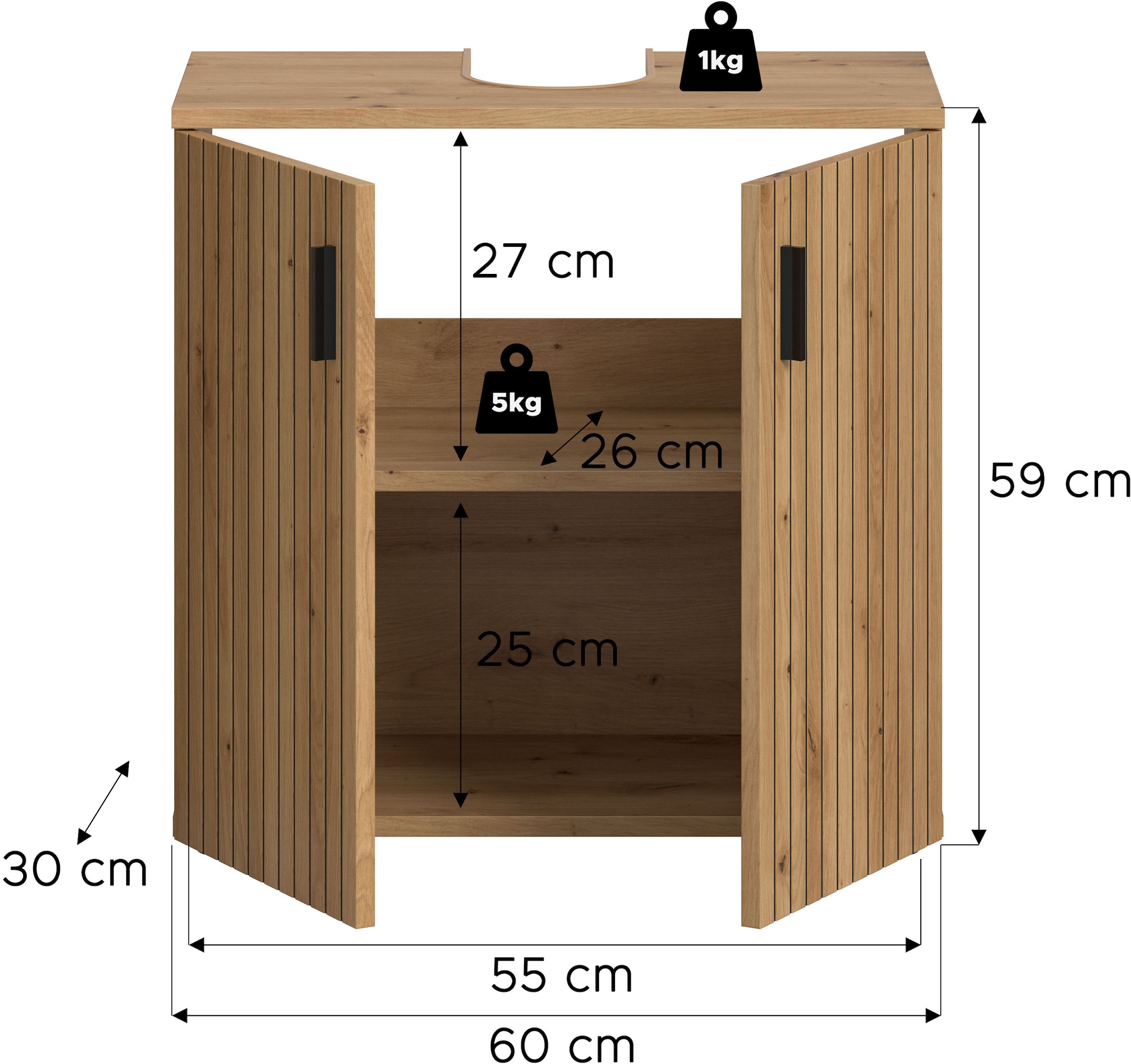 welltime Waschbeckenunterschrank »Mani, Paneeloptik, 2 Türen, 2 Fächer« 1 Stk. tlg. WBU, Waschbeckenunterschrank, Bad, Badezimmer, Unterschrank