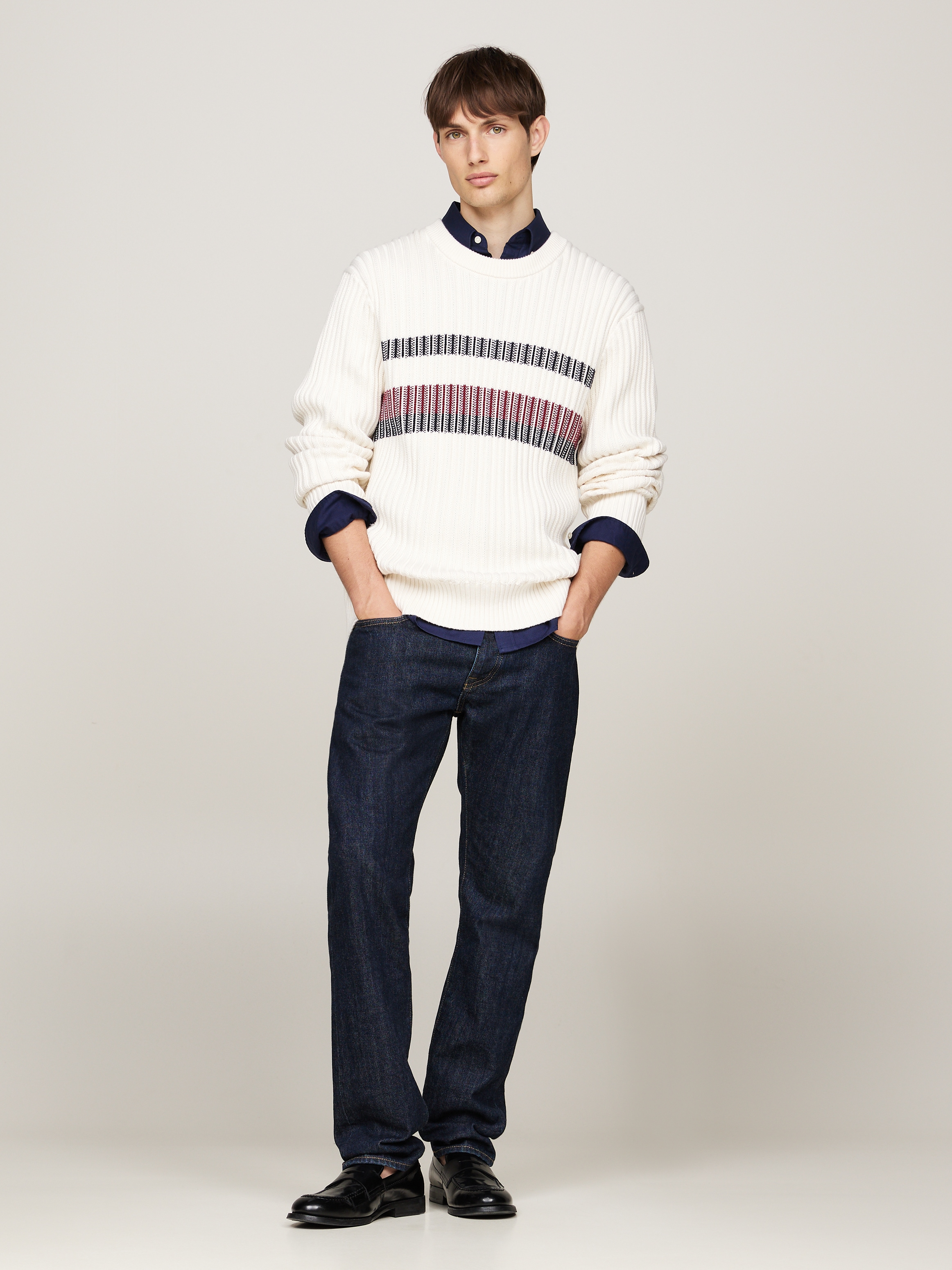 Tommy Hilfiger Rundhalspullover »GLOBAL STRIPE CHUNKY RIB C NK«, mit auffälligem Color Block-Design