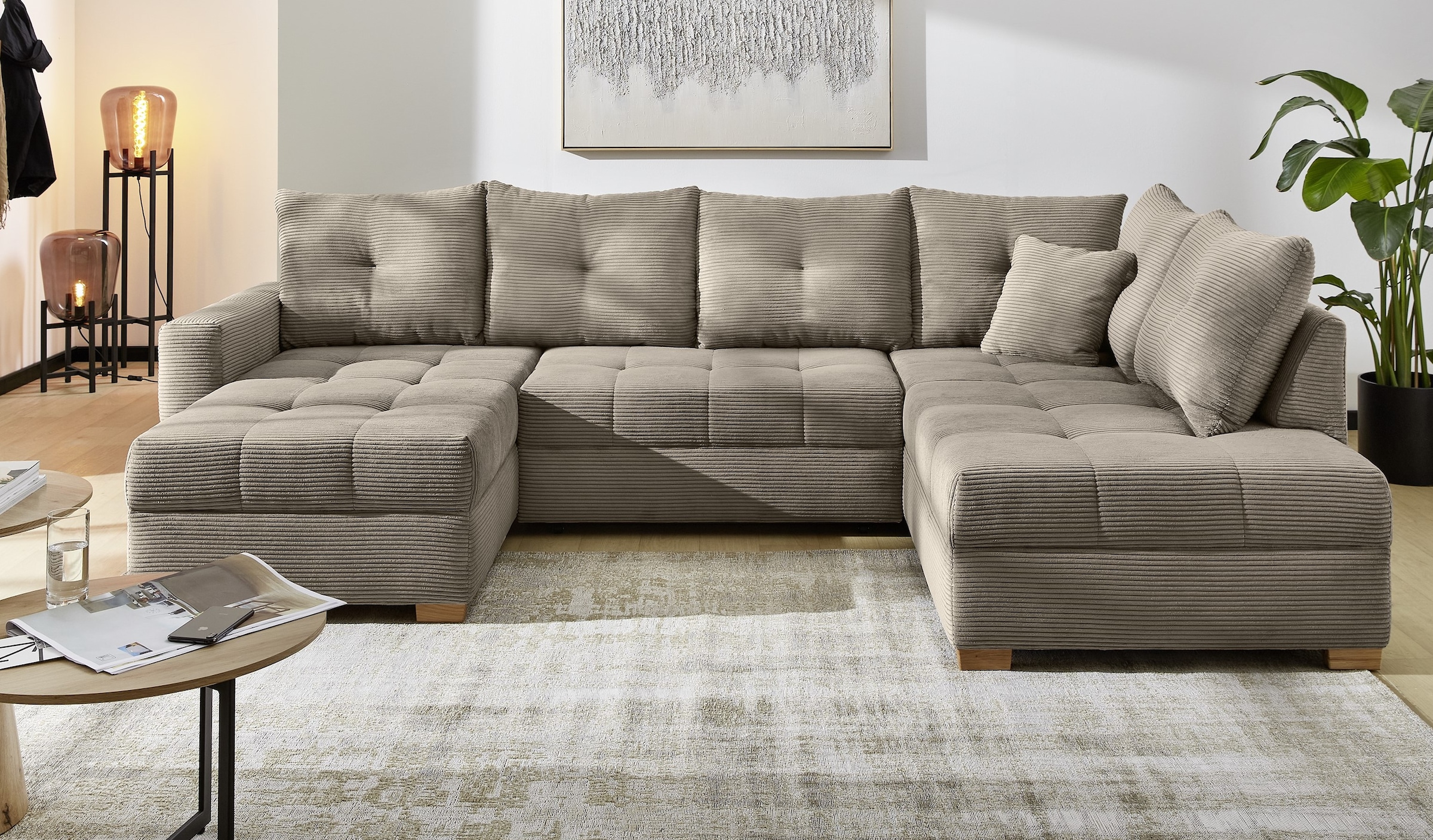 Jockenhöfer Gruppe Wohnlandschaft "Abby U-Form, B: 313 cm, inkl. Schlaffunktion" inkl Bettkasten, große Liegefläche 273x147cm, Massivholz Füße