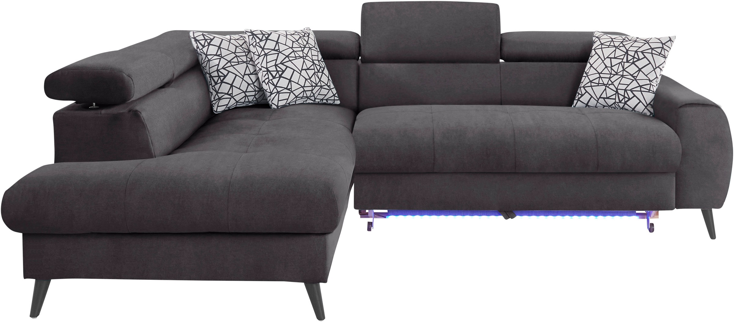 COTTA Ecksofa »Mia L-Form mit 3 Zierkissen«, wahlweise mit Bettfunktion, Bettkasten, Beleuchtung & Wireless-Charger