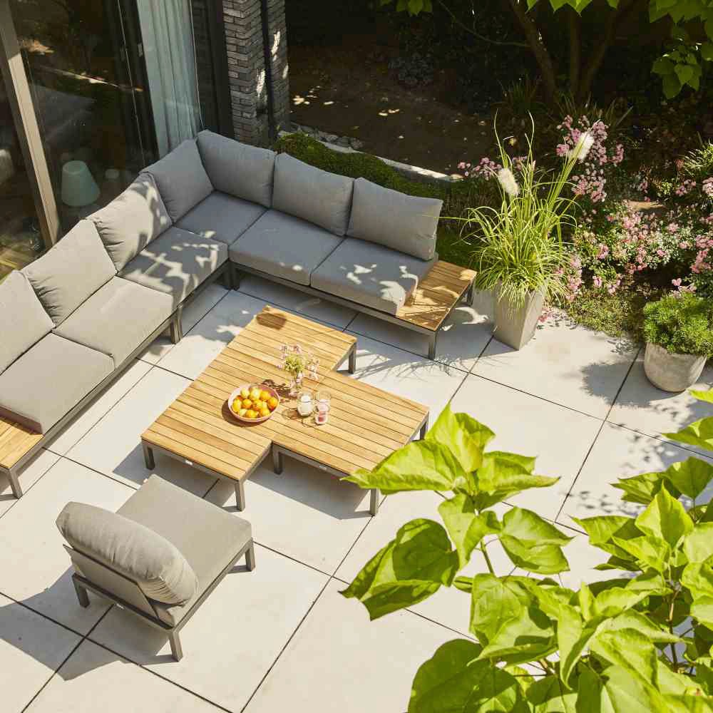 Siena Garden Loungesofa »Alvida« Aluminium, Teakholz, inkl. Sitz- und Rückenkissen grau