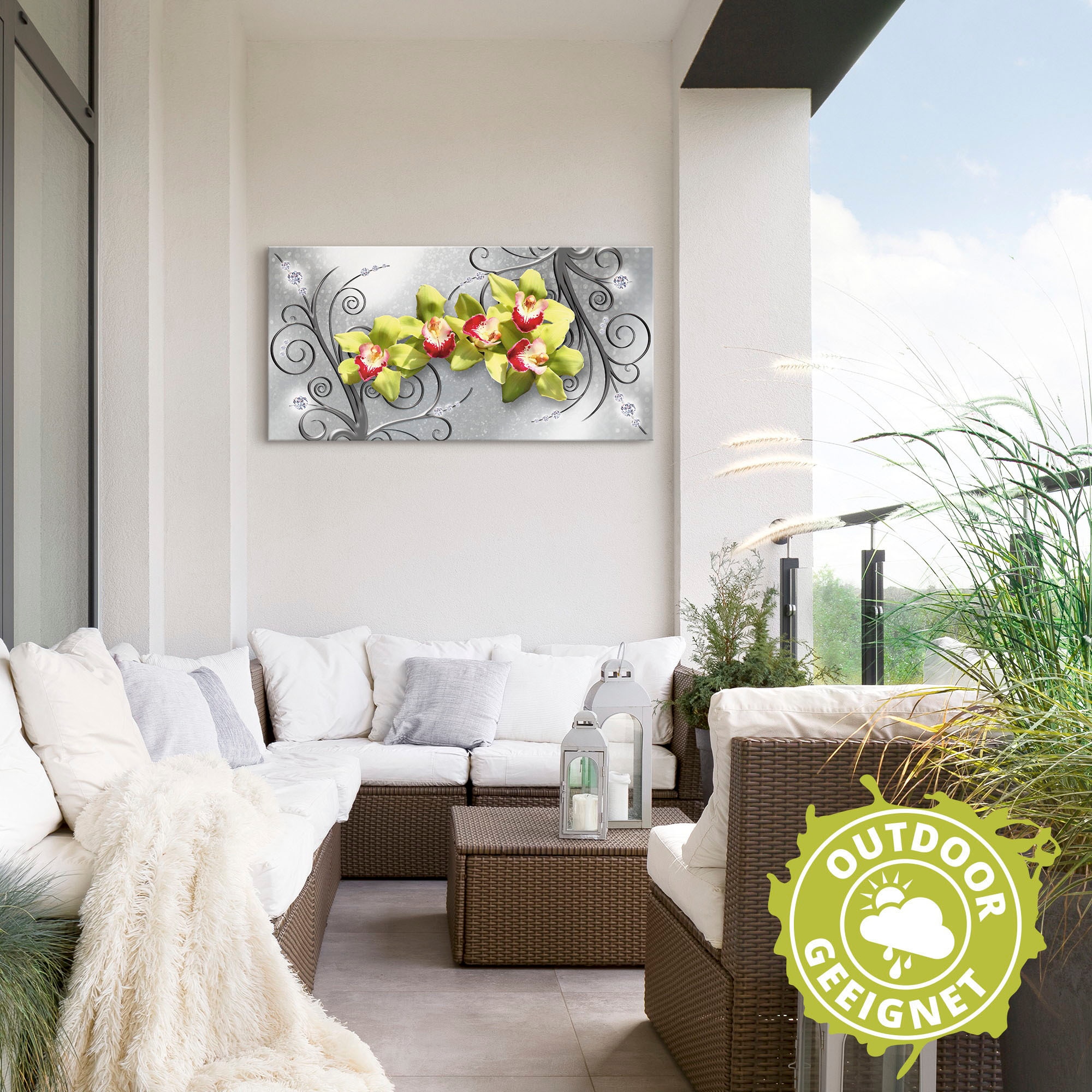 Artland Wandbild »Grüne auf (1 Ornamenten«, bequem kaufen Wandaufkleber St.), Orchideen Alubild, versch. Blumenbilder, Größen oder Leinwandbild, als in Poster