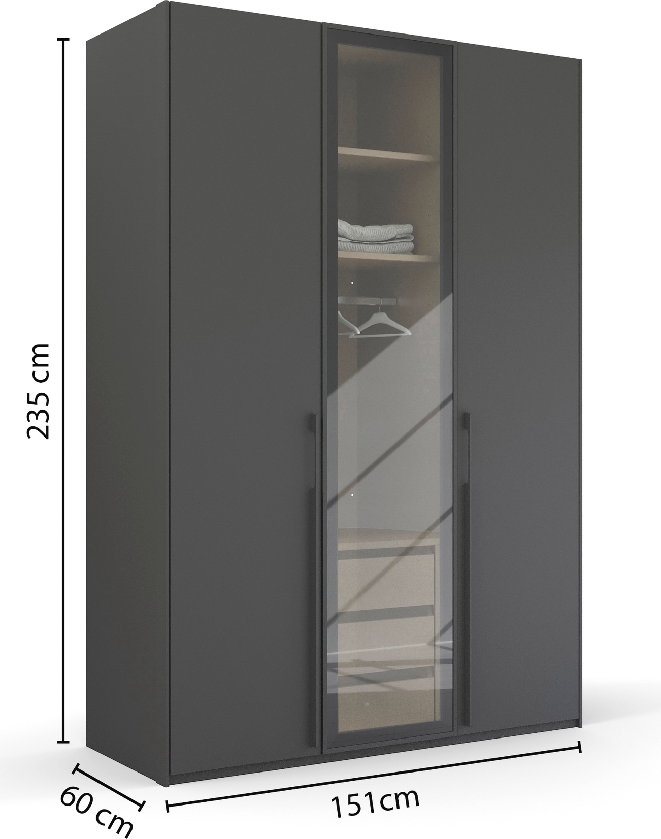 rauch Drehtürenschrank »Kleiderschrank Schrank Garderobe SKAT SHINE mit hochwertigem,«, transparentem Grauglas inkl. umfangreichem Zubehör MADE IN GERMANY
