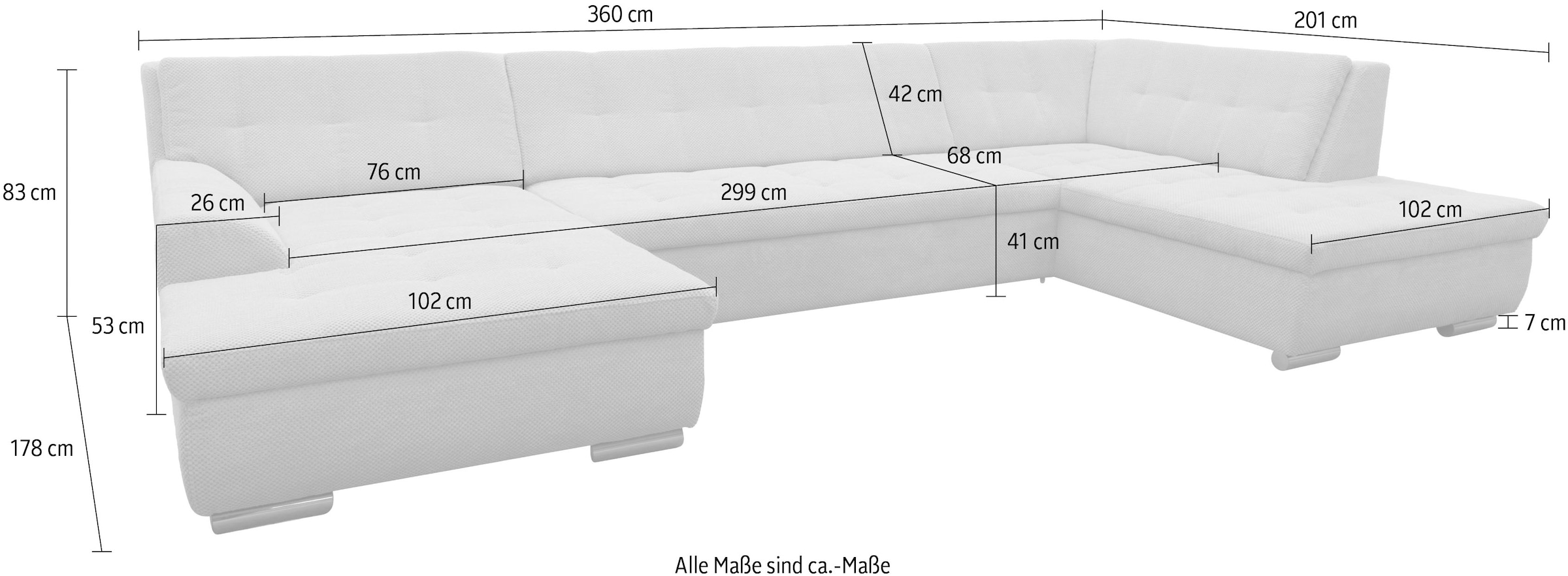 OTTO home Wohnlandschaft »Torrnby 360 x 201 cm, mit Steppungen, modern & zeitlos, stabil« L-Form, aus haustierfreundlichem Pet Friendly Bezug