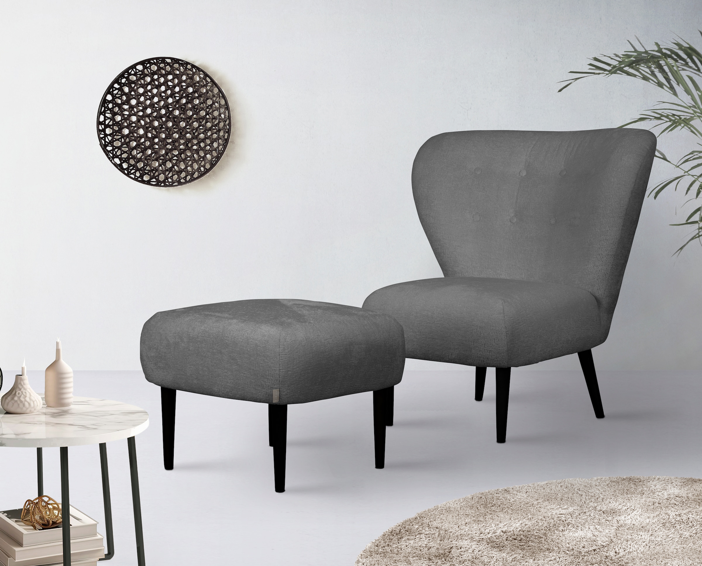 LeGer Home by Lena Gercke Sessel "Dinah" Knopfheftung im Rücken, wahlweise mit oder ohne Hocker