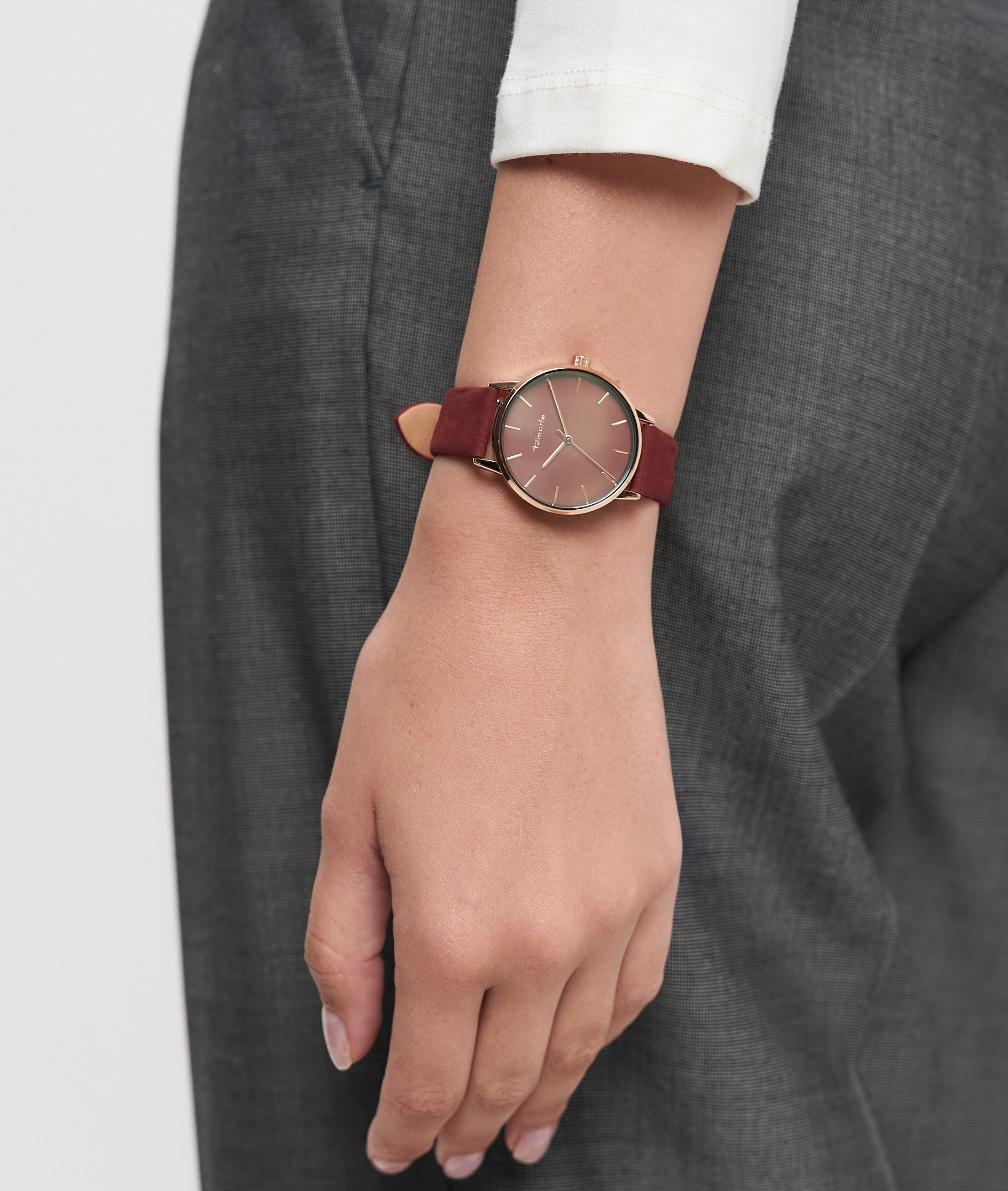 Tamaris Quarzuhr Armbanduhr, Damenuhr, Lederarmband, analog