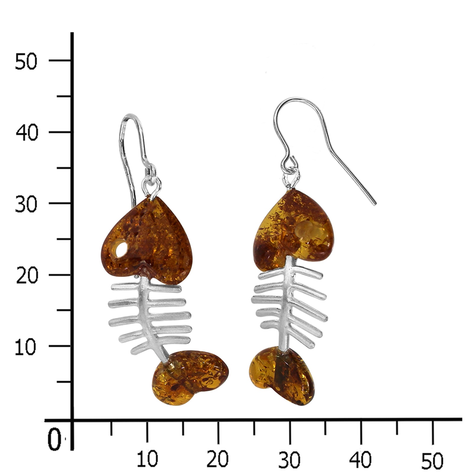 OSTSEE-SCHMUCK Paar Ohrhänger »- Fisch 30 mm - Silber 925/000 - Bernstein«