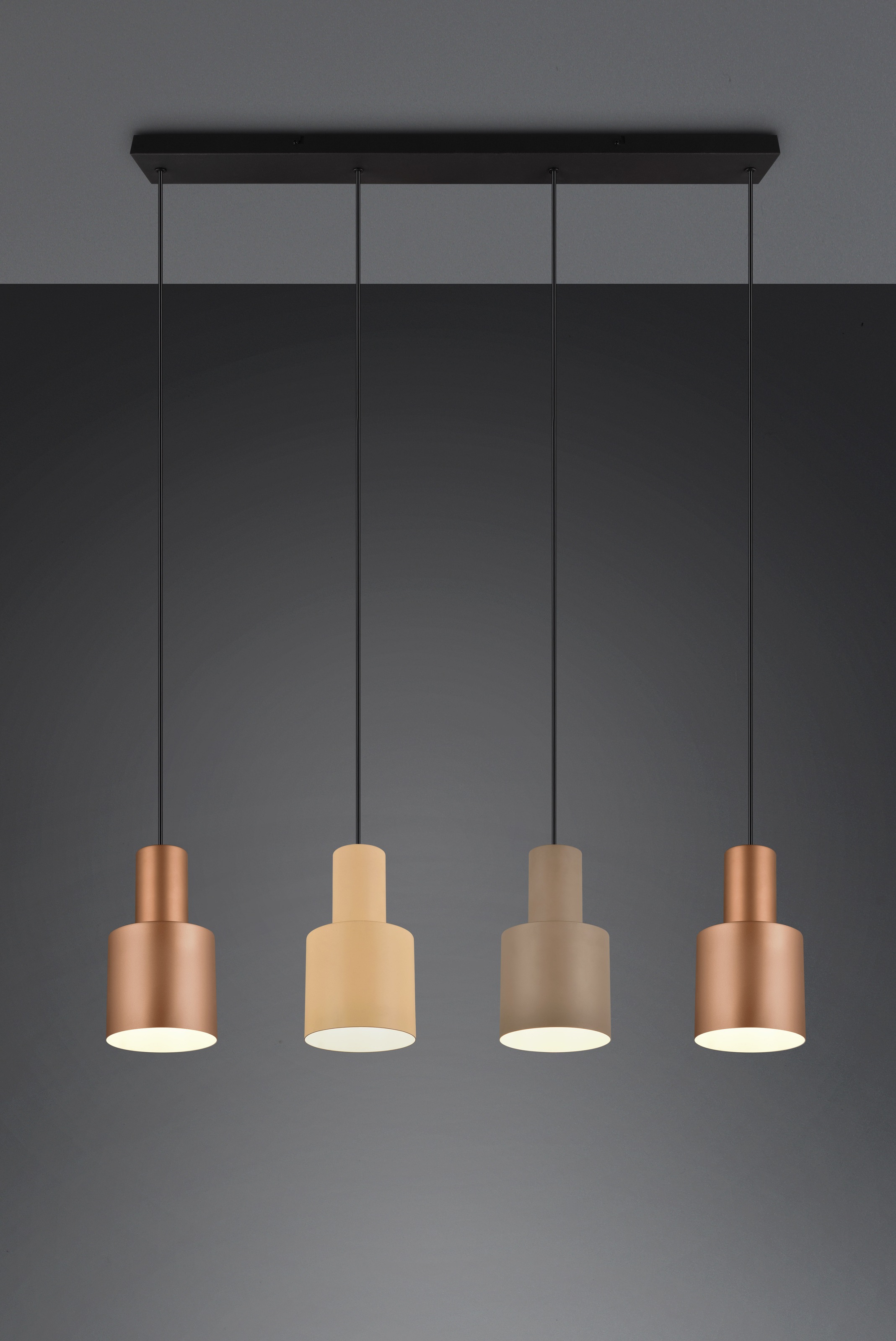 TRIO Leuchten Pendelleuchte »AGUDO, Hängelampe 4-flammig exkl 4xE27 max 40W höhenverstellbar«, 4 flammig, Leuchtmittel E27 | Leuchtmittel wechselbar, mehrfarbige Lampenschirme in beige taupe & coffee, Esszimmerlampe
