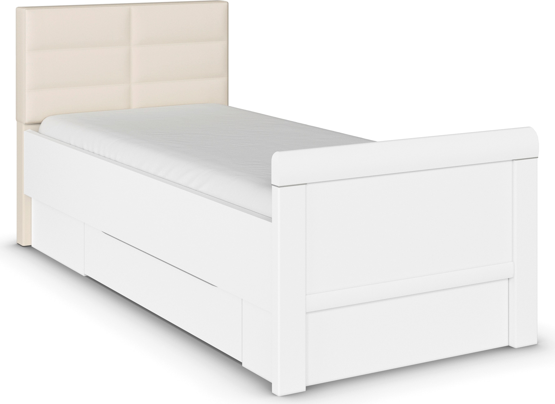 rauch, Stauraumbett »Bett Einzelbett Stollenbett Bettkästen EVELYN« in Komforthöhe mit Polsterkopfteil sowie Schubladen MADE IN GERMANY, Alpinweiß, 
