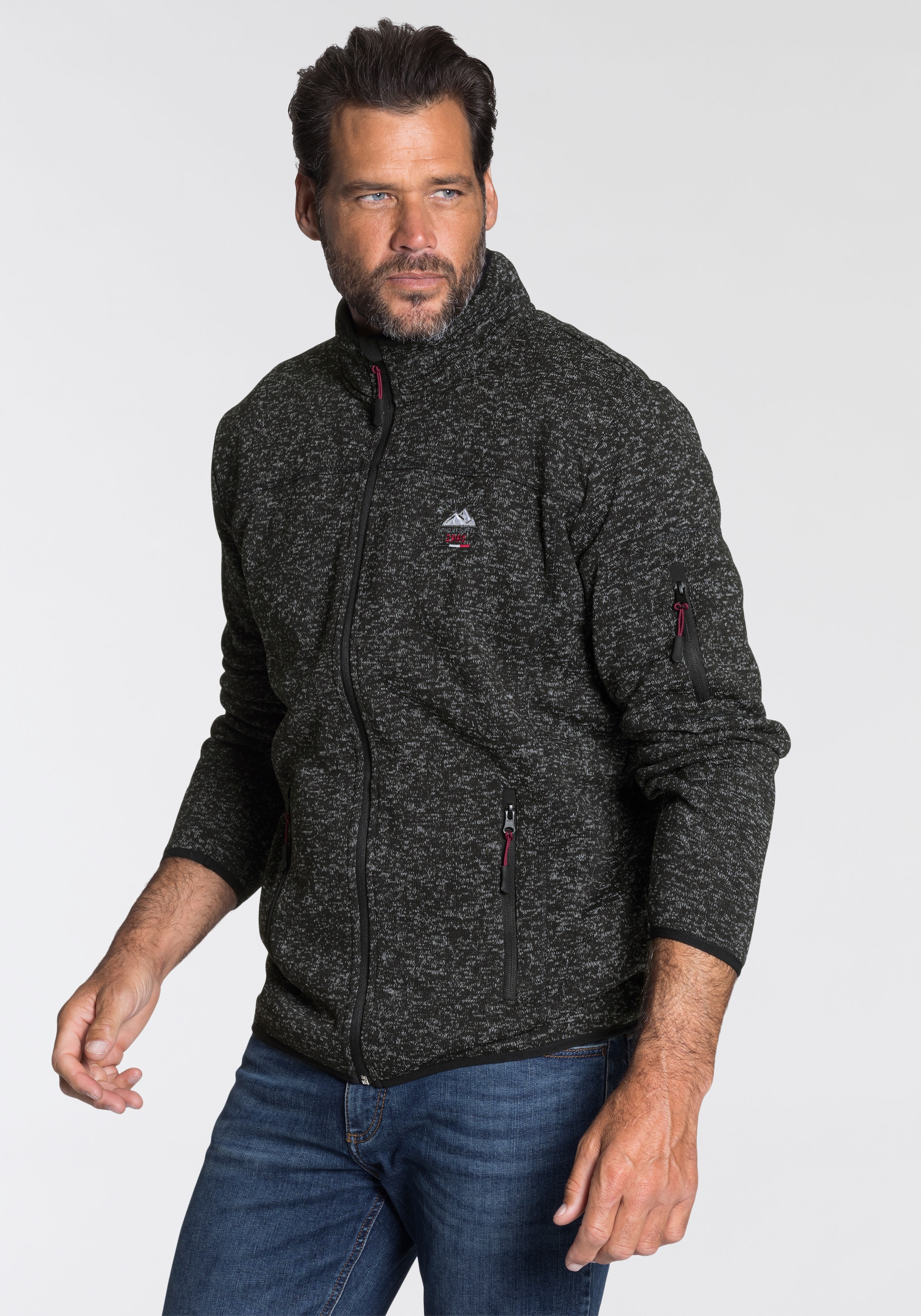 Man's World Strickfleecejacke, für die Übergangszeit, mit Reißverschlusstaschen, mit Stehkragen