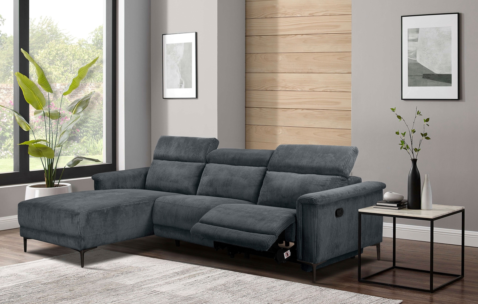 Home affaire Ecksofa »Lund in Cord, L-Form, 261 cm, manuelle und elektr. Relaxfunktion,« USB-C und Kopfteilverstellung