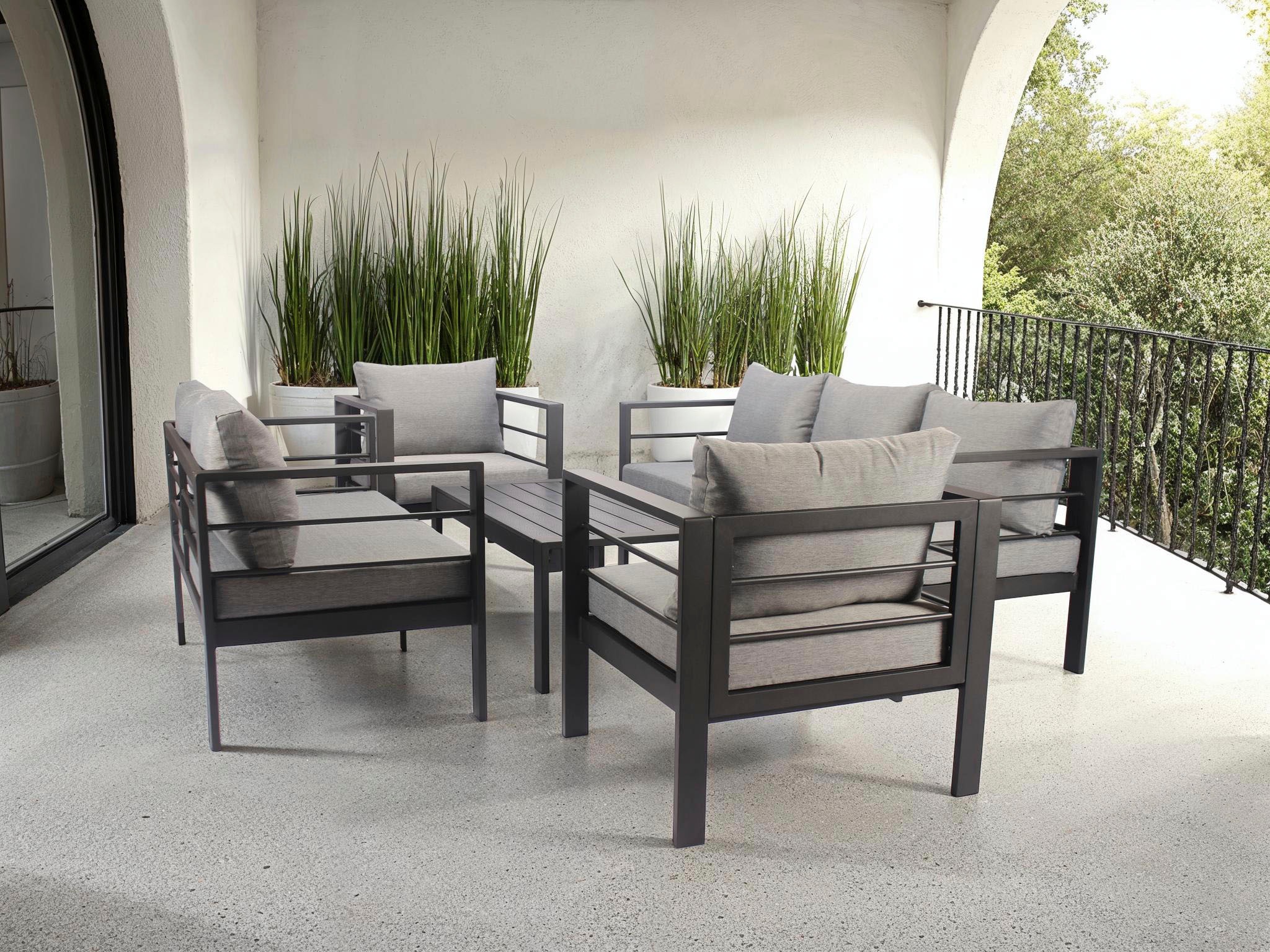 KONIFERA Gartenlounge-Set »»New Jersey««, (Set, 19 tlg., 1x 3er Sofa, 1x 2er Sofa, 2 Sessel, Tisch 62x110x41 cm), inkl. Auflagen, Tischplatte aus Nonwood