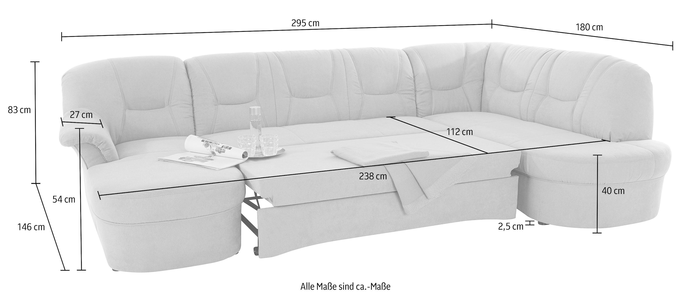 DOMO collection Wohnlandschaft »Sarafina, zeitlos und komfortabel, optional mit Federkern, U-Form«, wahlweise mit Bettfunktion