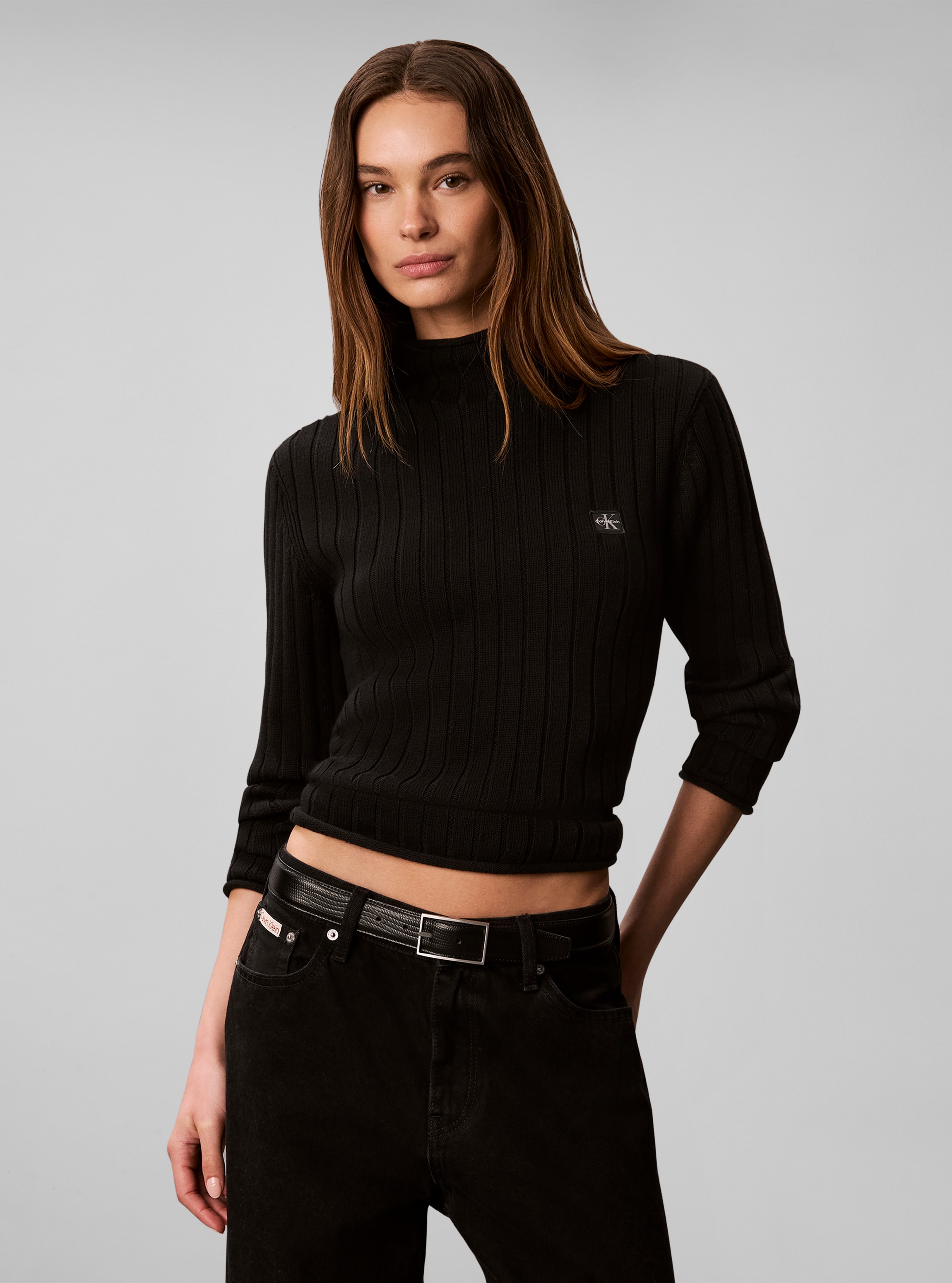 Calvin Klein Jeans Rollkragenpullover »WOVEN LABEL T-NECK SWEATER« Regular fit mit Stehkragen