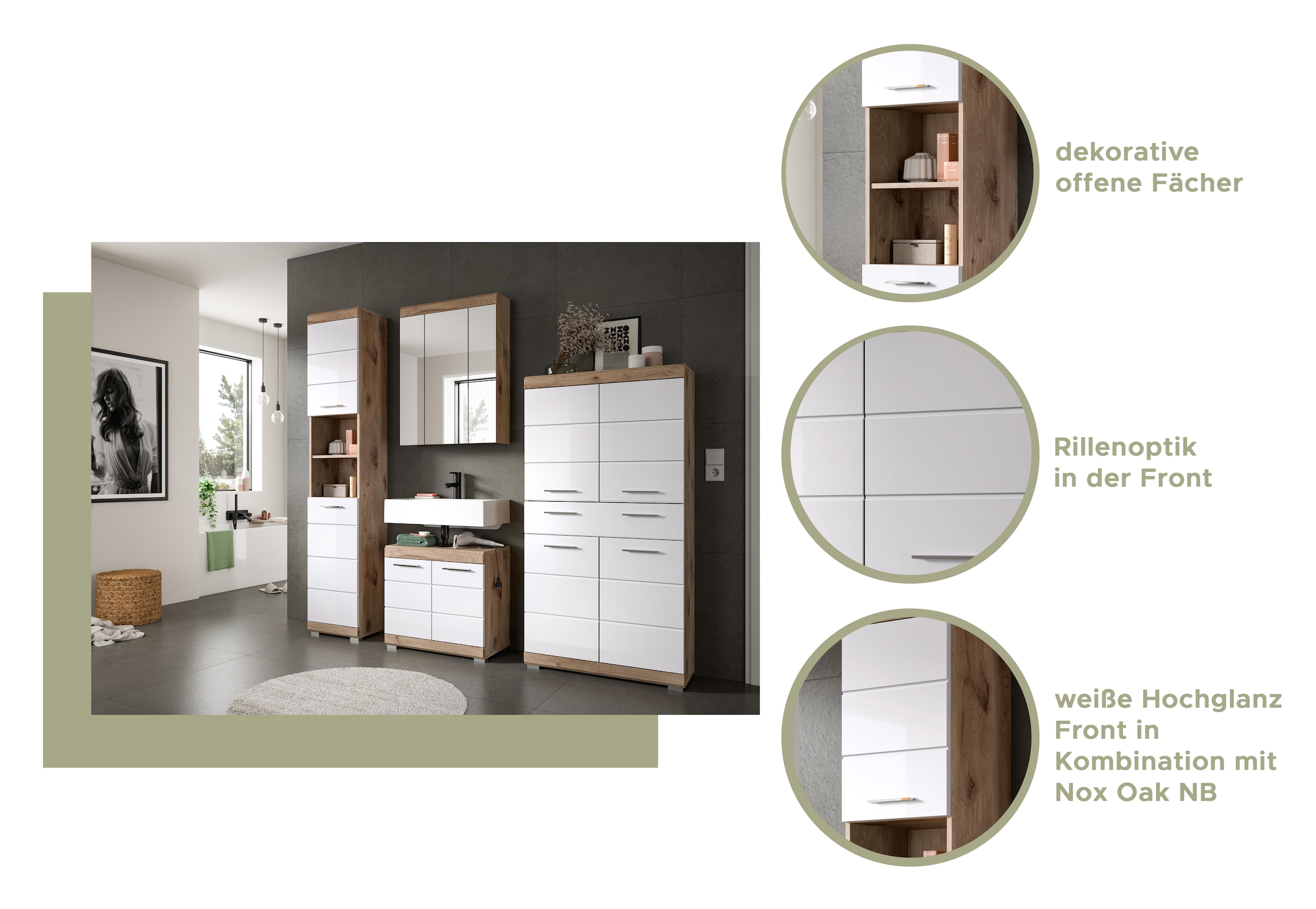 welltime Midischrank »SIENA, Breite 74cm, 4 Türen, 1 Schubkasten, 4 Fächer, MDF-Front« TOPSELLER!,  in verschiedenen Farben erhältlich, Badmöbel, Badschrank, Schrank, Bad