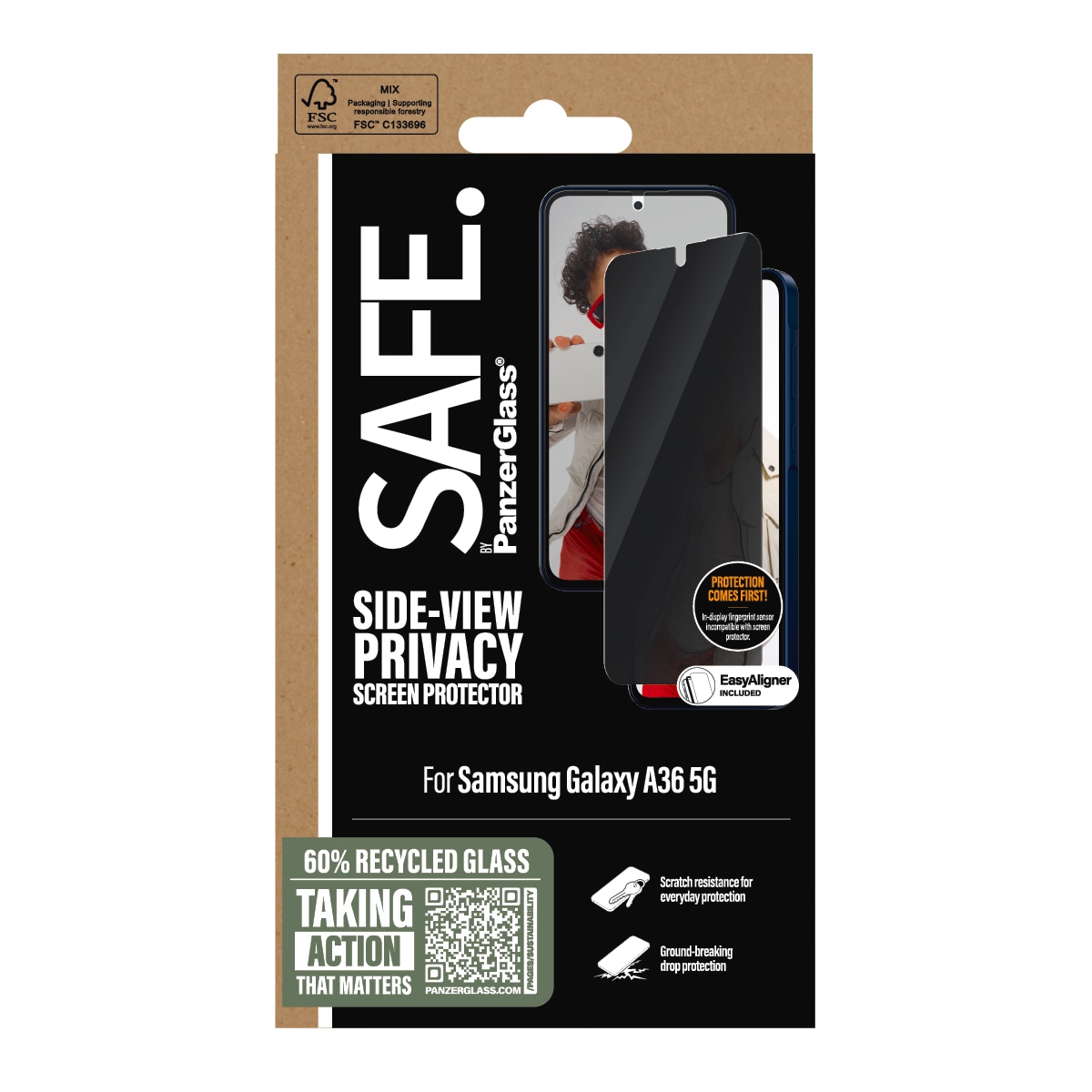 SAFE by PanzerGlass Displayschutzglas »Side-View Privacy Screen Protector«, für Samsung Galaxy A36, Blickschutzfolie, Schutzfolie, Bildschirmschutz, kratz- & stoßfest