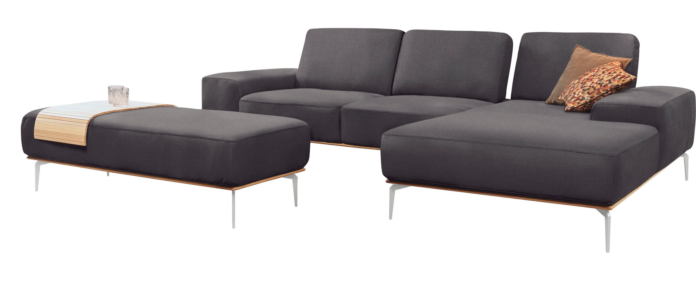 W.SCHILLIG Ecksofa »run, Designsofa mit tollem Sitzkomfort, bequem, L-Form«, mit elegantem Holzsockel, Füße in Chrom glänzend, Breite 319 cm