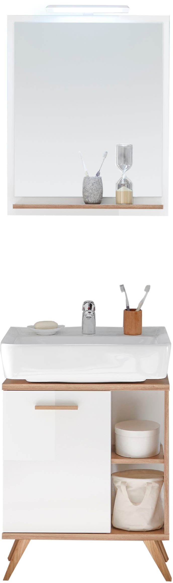 Saphir Badmöbel-Set »Quickset 2-teilig, Waschbeckenunterschrank mit LED-Spiegel« 3 Stk. tlg.