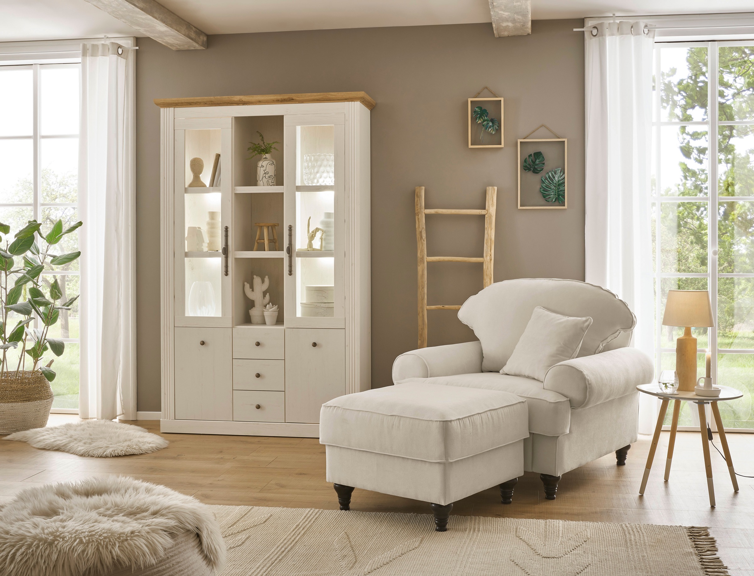 Home affaire Sessel »WESTMINSTER«, (Set, 2 St., 1Sessel, 1 Hocker), mit Federkern-Polsterung