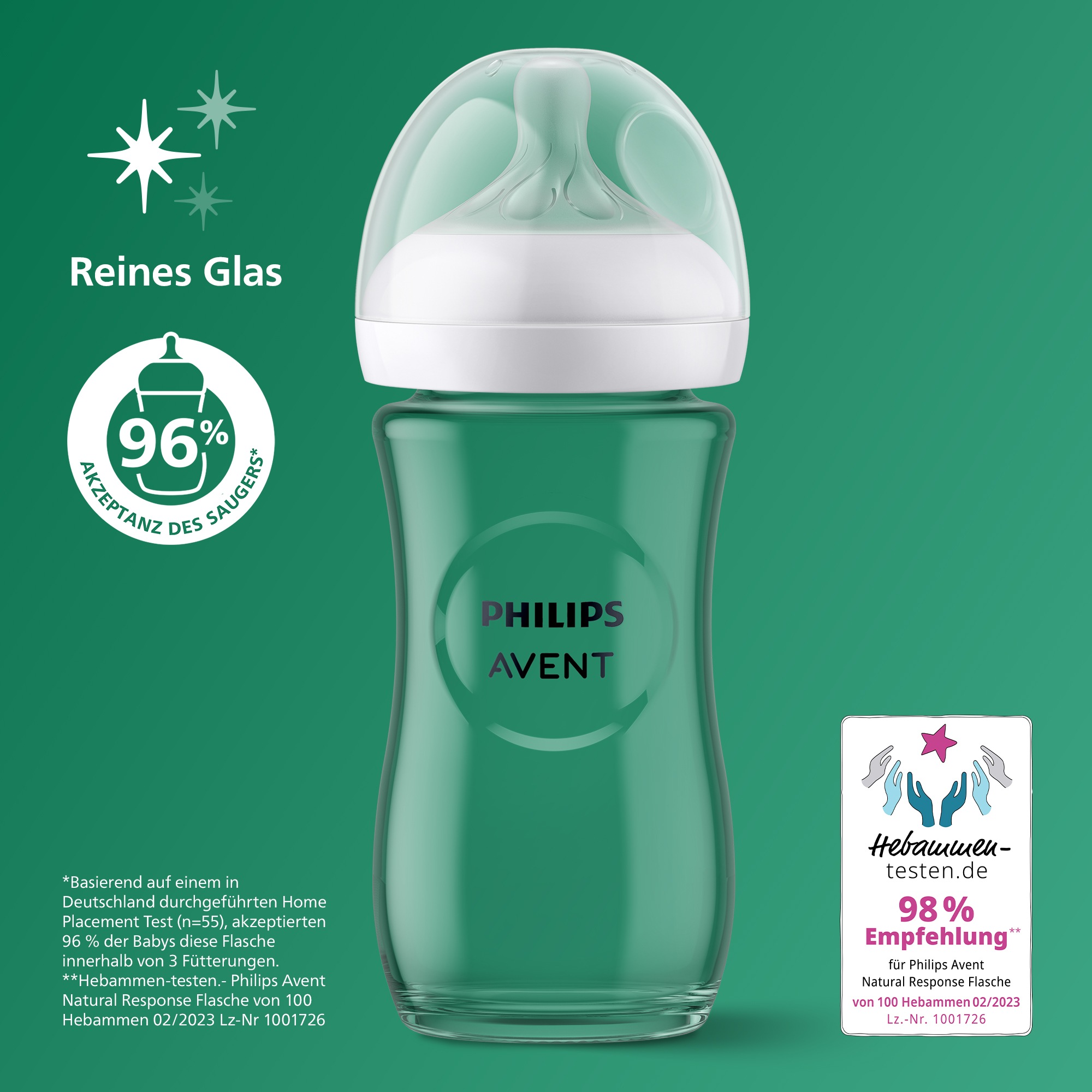 Philips AVENT Babyflasche »Natural Response SCY933/02«, 2 Stück, 240ml, Glas, ab dem 1. Monat