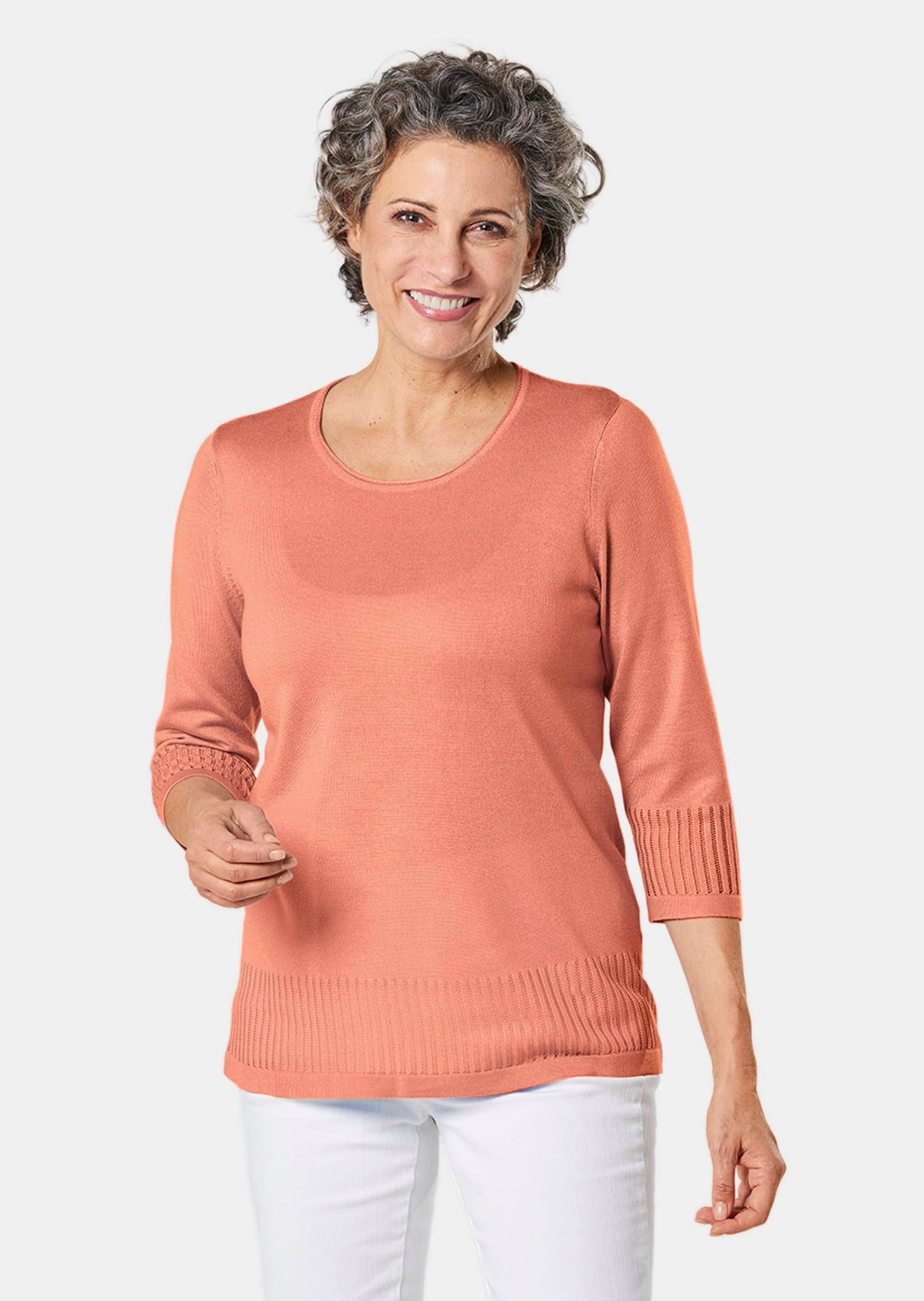 GOLDNER 3/4 Arm-Pullover »Kurzgröße Gepflegter Ajour-Pullover mit femininen Durchbrüchen«