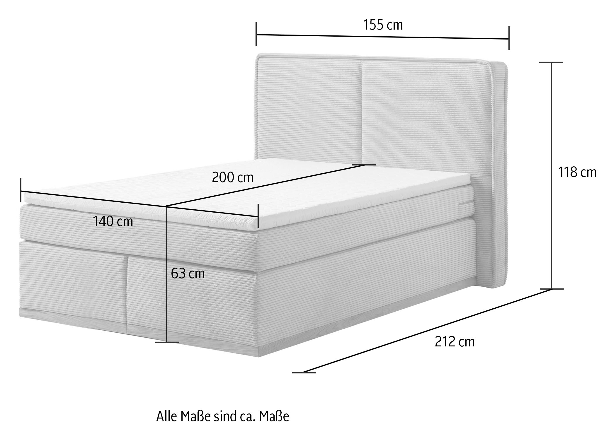Home affaire Boxspringbett »SHERWOOD Hotelbett, Polsterbett«, Hochwertiger Cord,weiche Velours-Struktur, mit Topper, Eiche