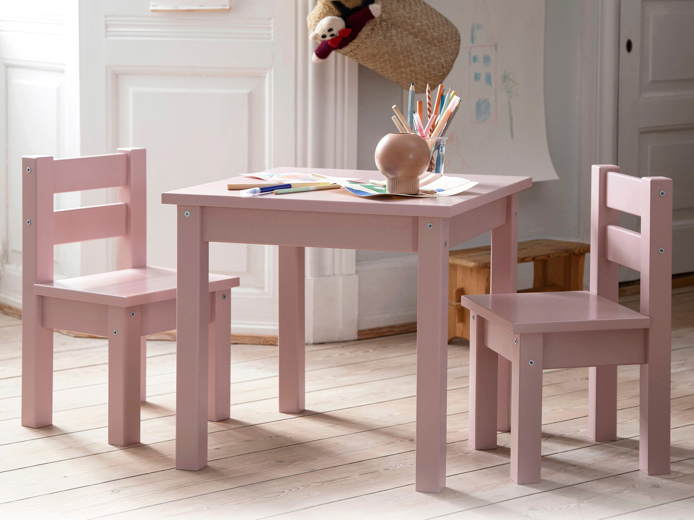 Hoppekids Kindersitzgruppe »MADS Kindersitzgruppe« Set, 1 Tisch, 2 Stühle, 3 Stk. tlg. in vielen Farben, mit zwei Stühlen
