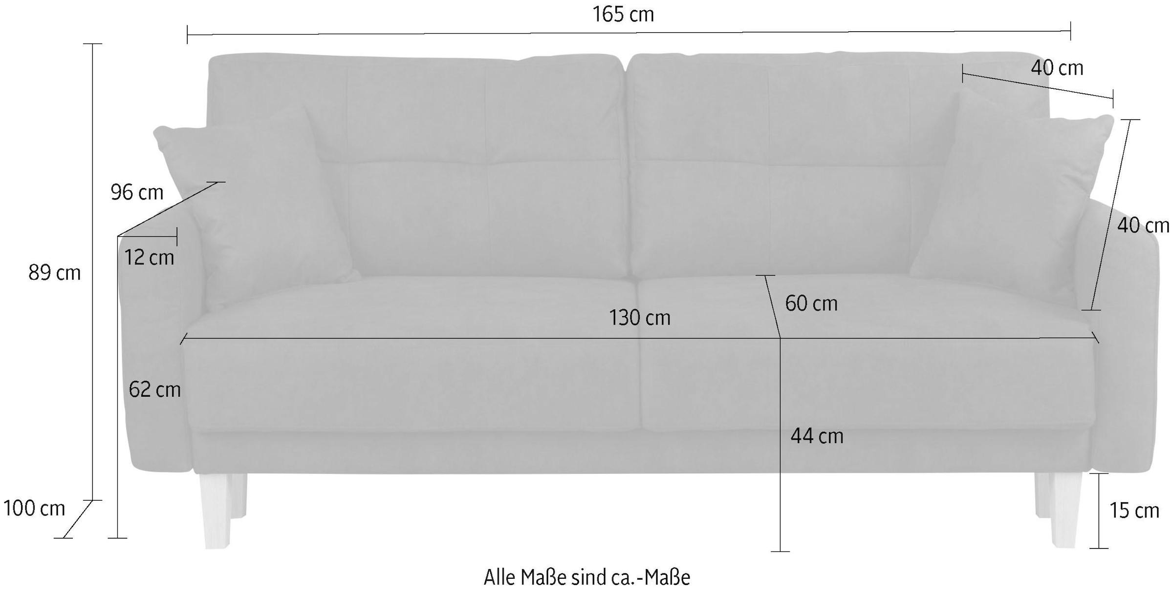 Home affaire 2-Sitzer »TRIPLO mit Wellenunterfederung, Maße B/T/H: 165/100/89 cm«, Sofa mit Steppung im Rückenbereich, incl. Rückenkissen und Zierkissen