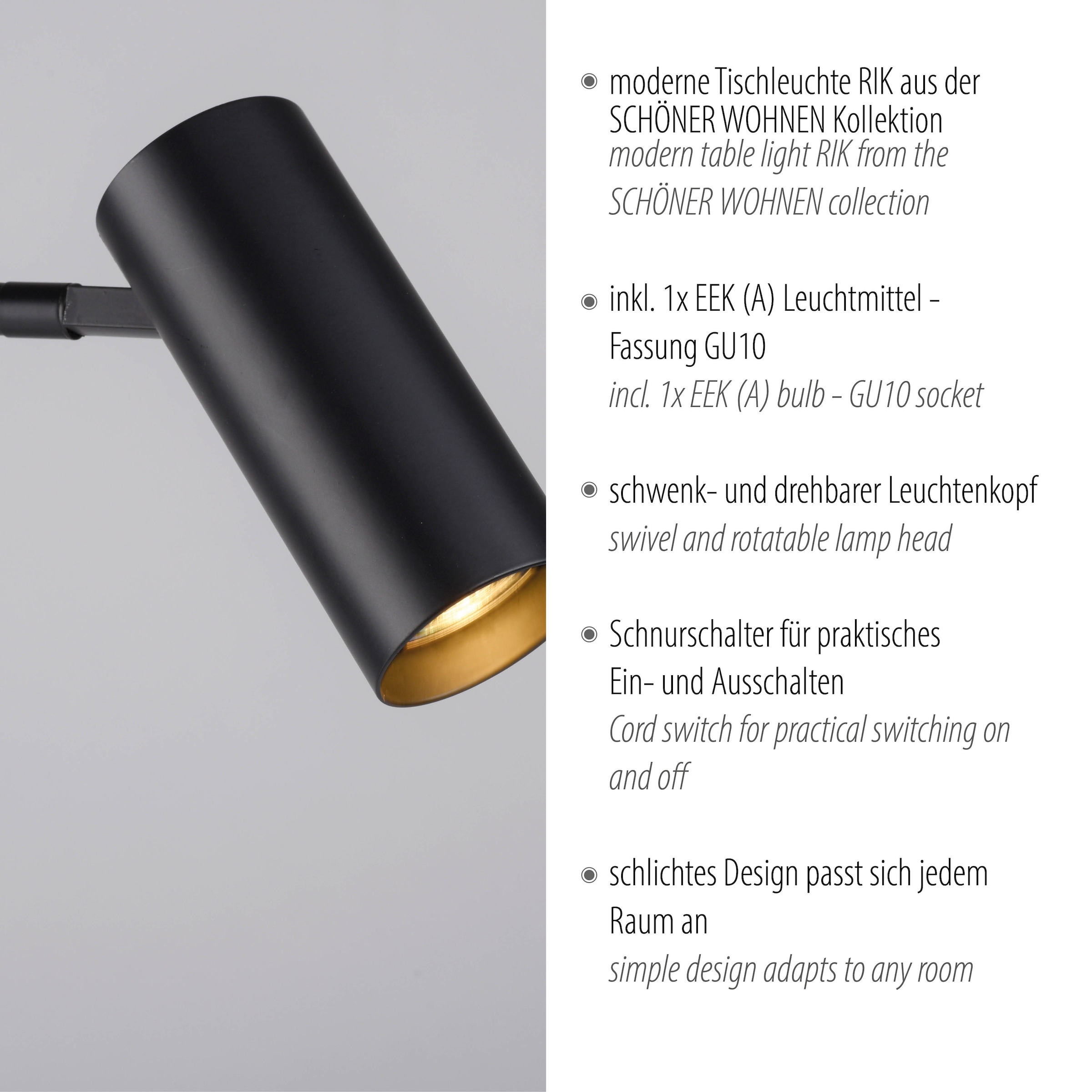 SCHÖNER WOHNEN-Kollektion LED Tischleuchte »RIK« GU10 1 Stk. Warmweiß SCHÖNER WOHNEN Kollektion, dreh- und schwenkbar