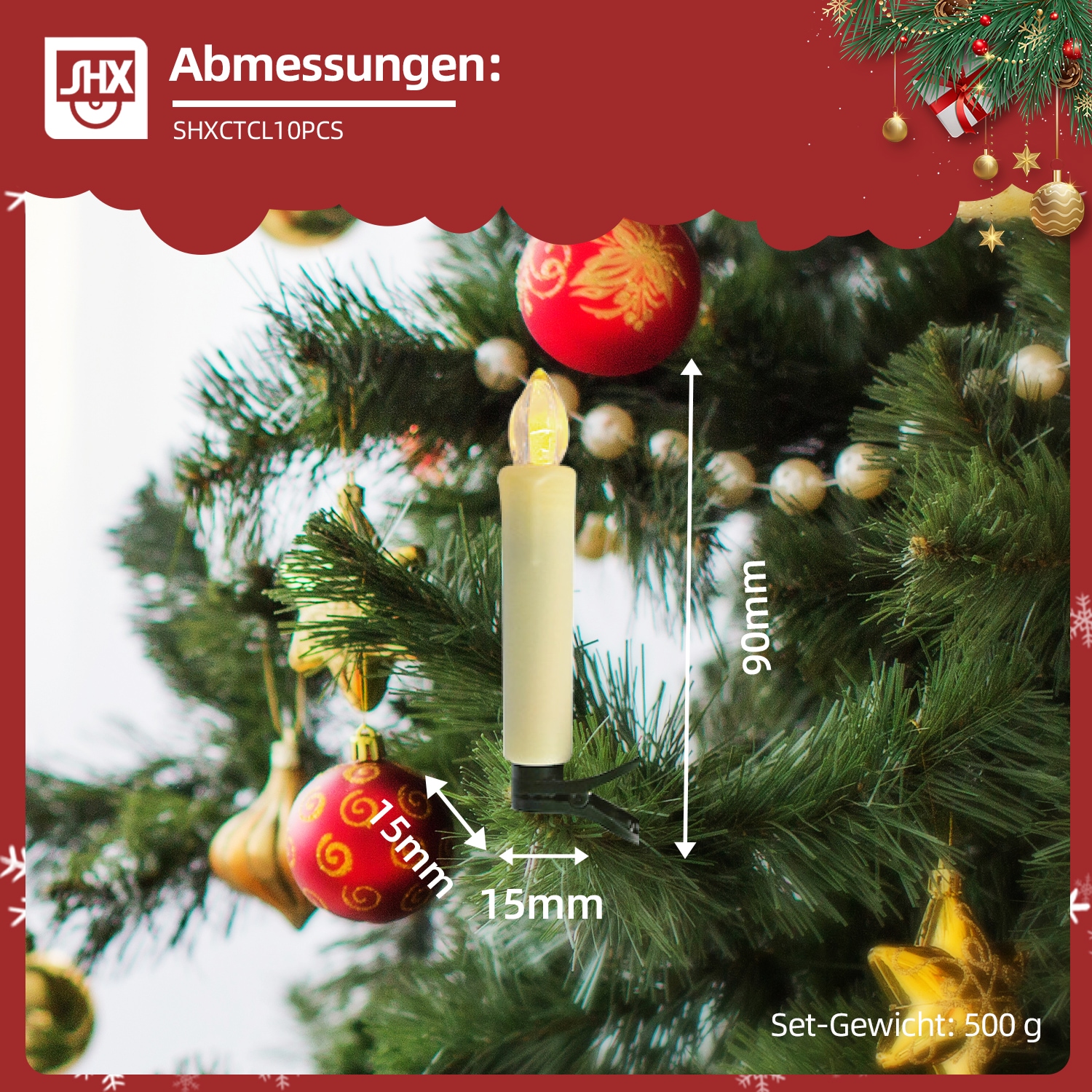 SHX Dekoobjekt »LED-Weihnachtskerzen mit Fernbedienung 10er Pack«, Dimmfunktion, keine Kabel nötig, keine Brandgefahr