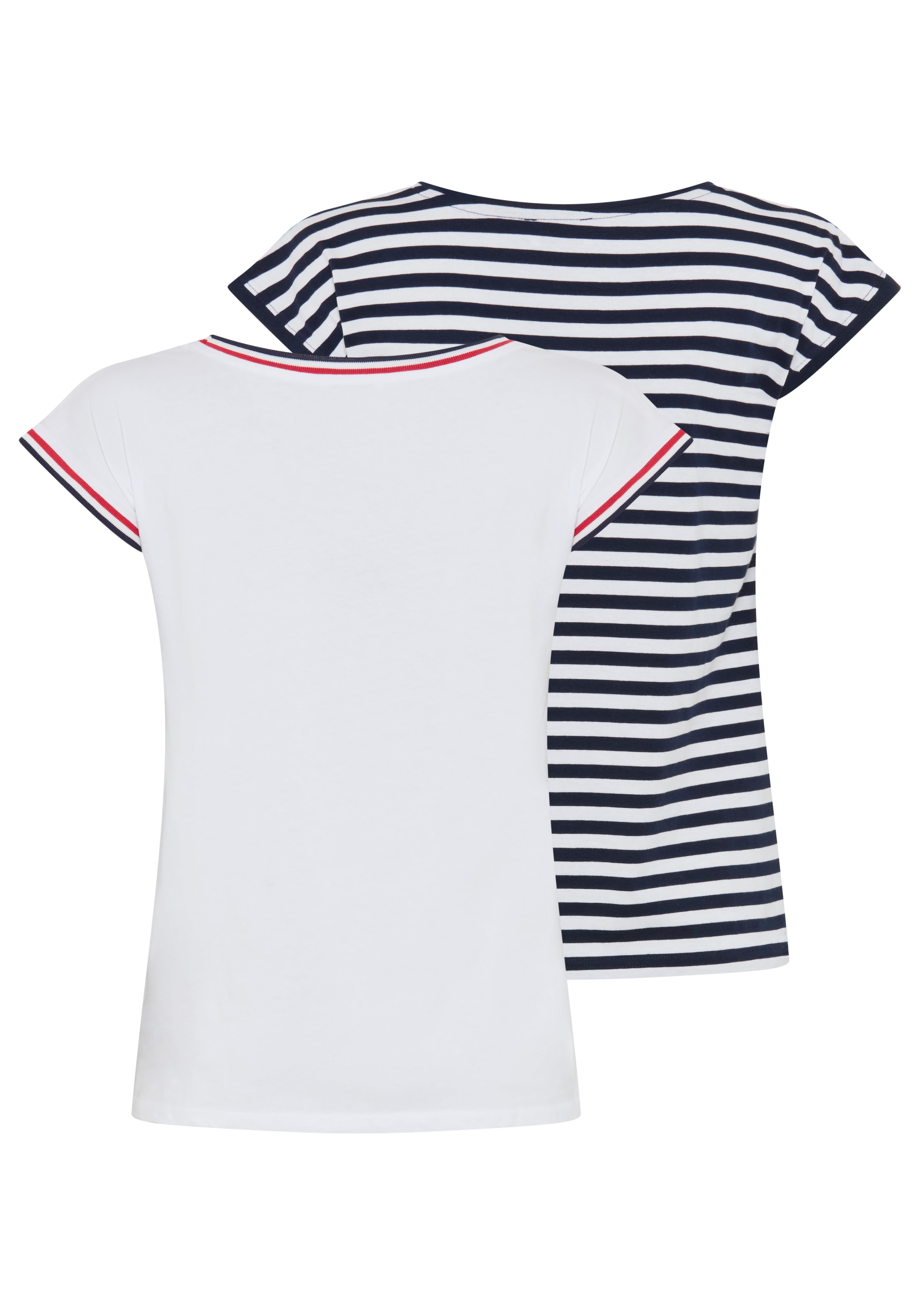 AJC Rundhalsshirt figurumspielende Passform, Rundhalsausschnitt mit Blende