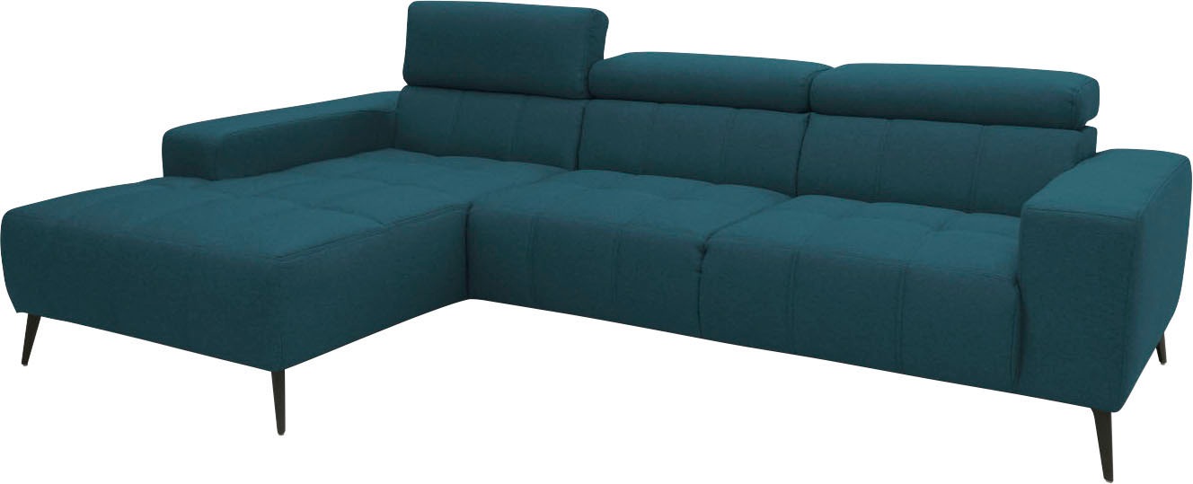 DOMO collection Ecksofa »Trento L-Form, mit Kufenfuß oder Einzelfuß«, wahlweise mit Kopfteilverstellung, Recamiere links/rechts bestellbar