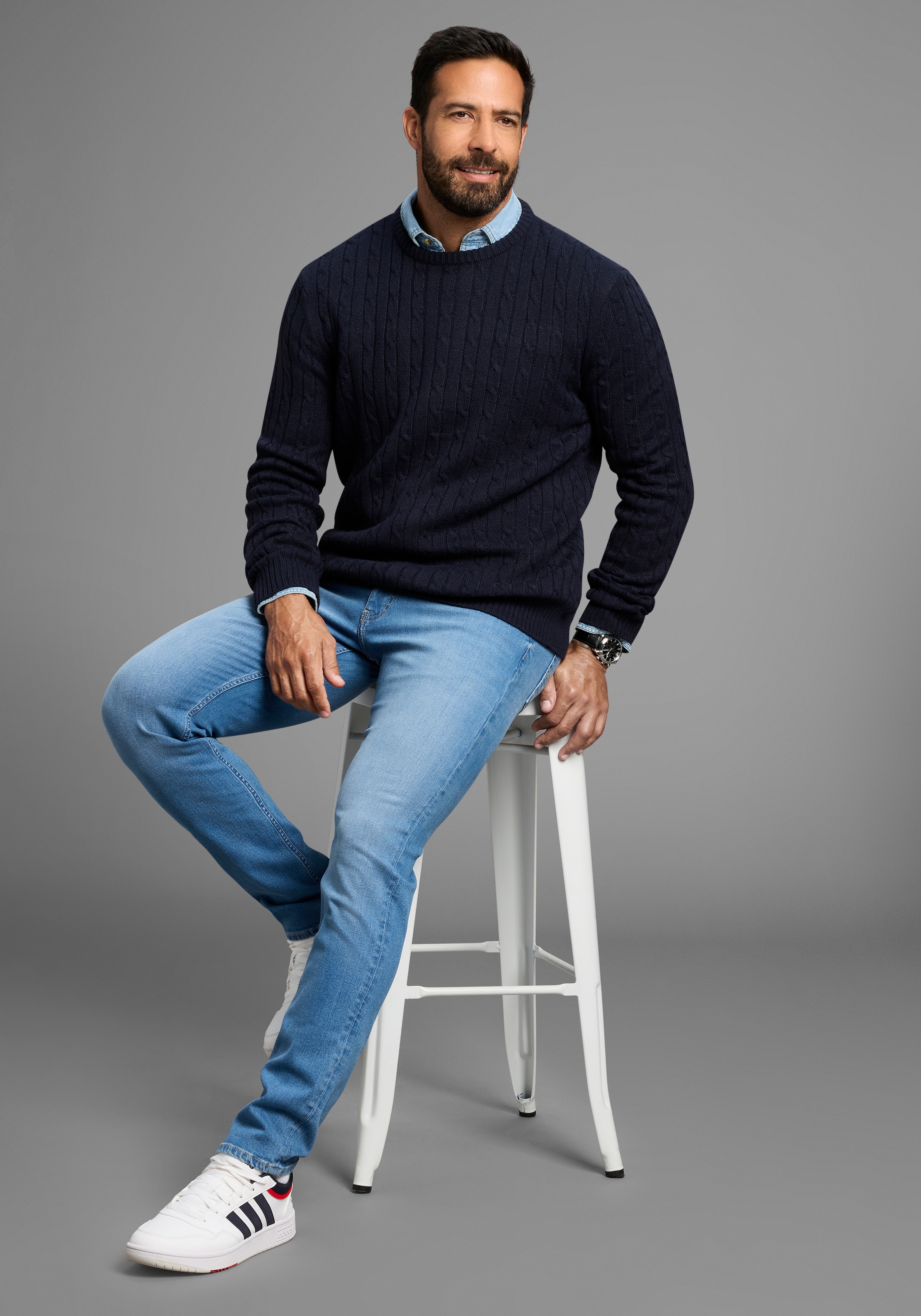 Man's World Rundhalspullover »Neue Kollektion! Highlight allover Zopfmuster!« weicher Griff, Perfekt für die kältere Jahreszeit