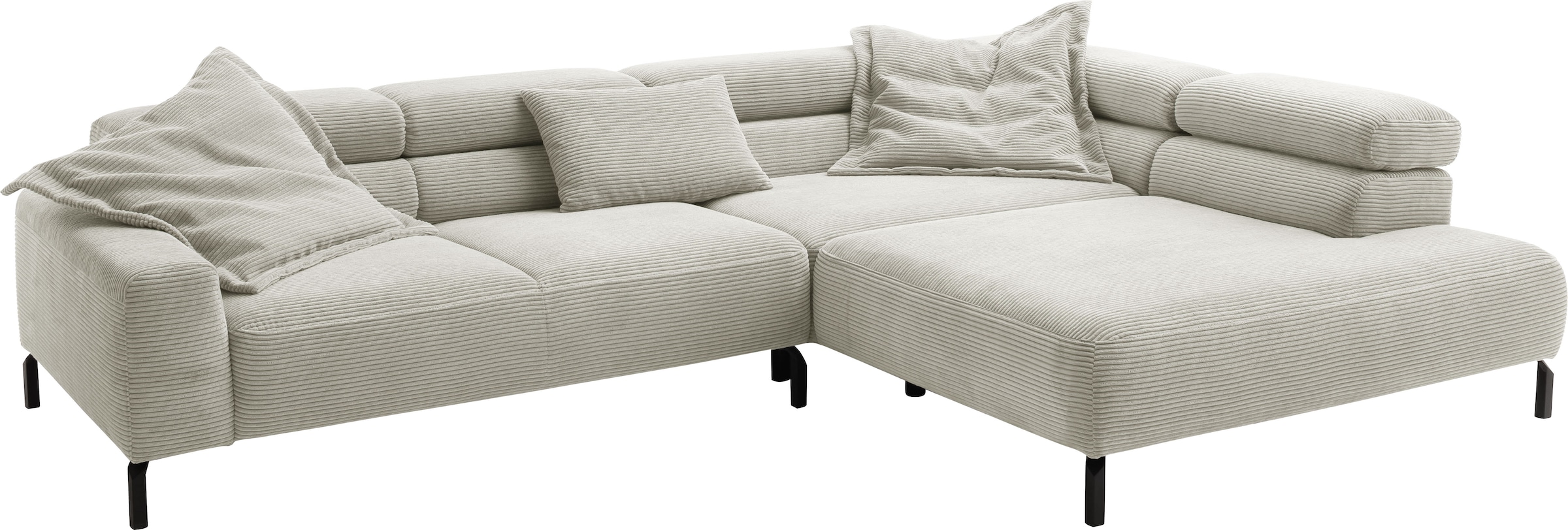 Places of Style Ecksofa »Antonelli, L-Form, inkl. Kopfteilverstellung, Breite 312 cm«, mit elektrischer Sitztiefenverstellung, in Cord, hellgrau