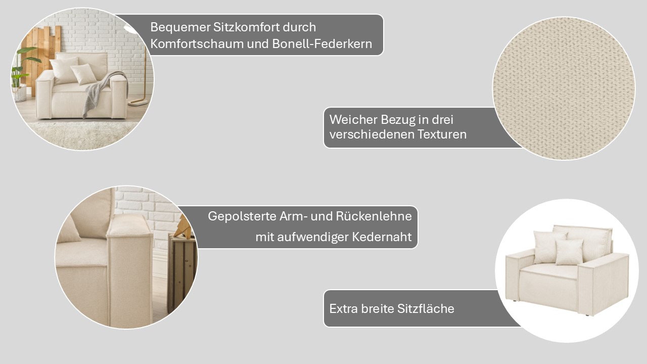 andas Loveseat »Finnley«, (2 St.), Loveseat und Hocker im Set, passend zur Polster-Serie Finnley