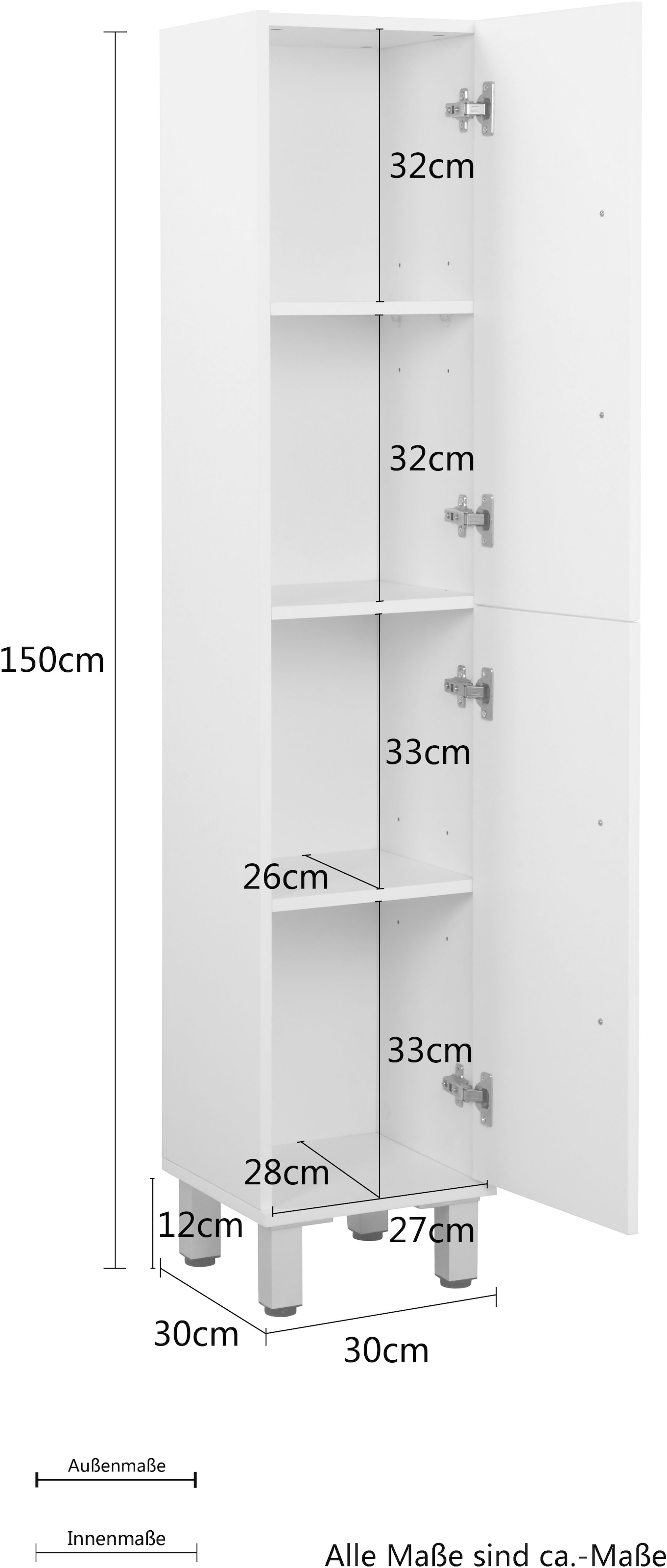 welltime Hochschrank »Florenz«, Breite 30cm,Badezimmerschrank,Badschrank,2 Türen