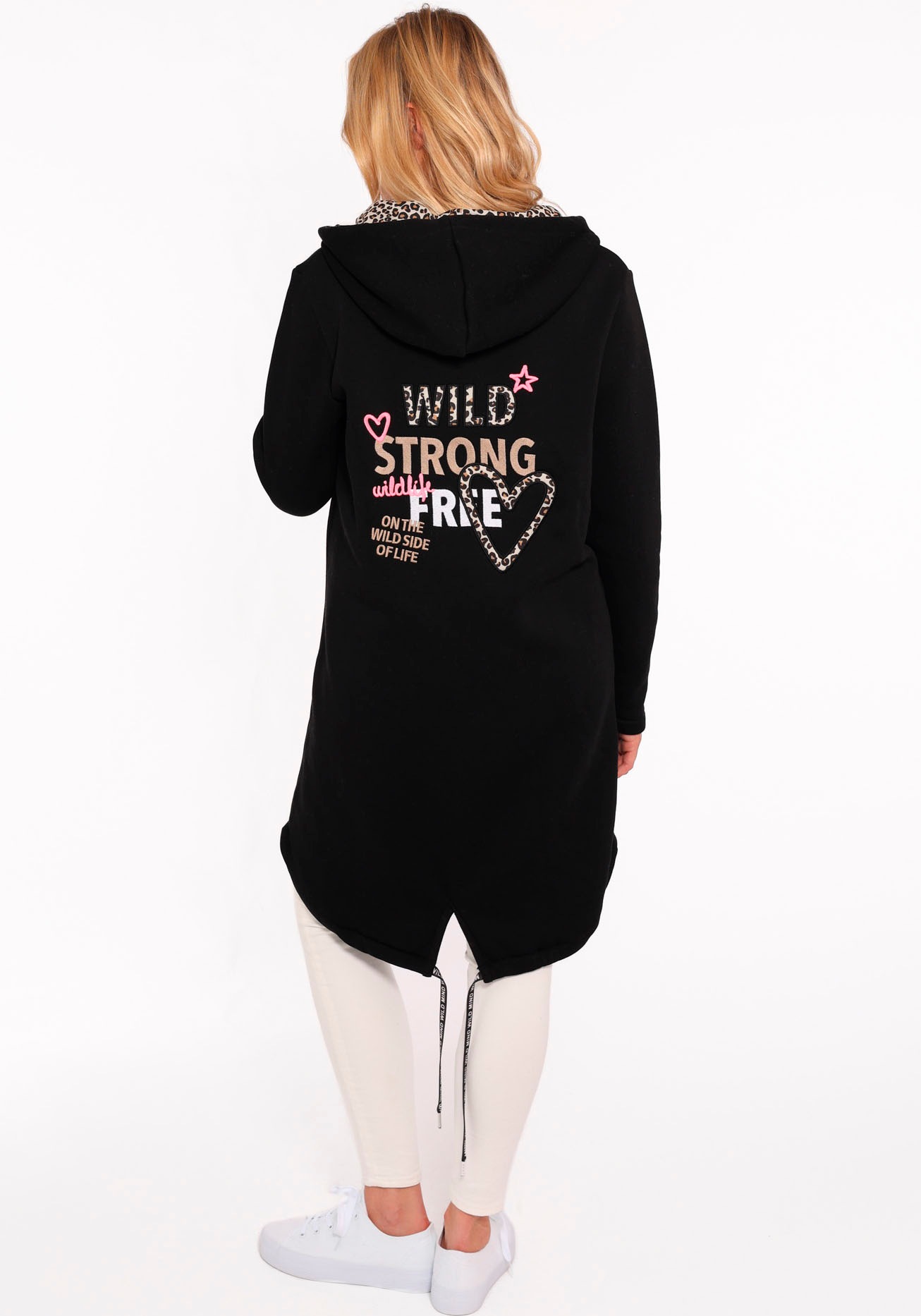 Zwillingsherz Jerseymantel »"Wild Strong Free"«, mit Kapuze, Taschen, Front und Backmotiv Wild Strong Free