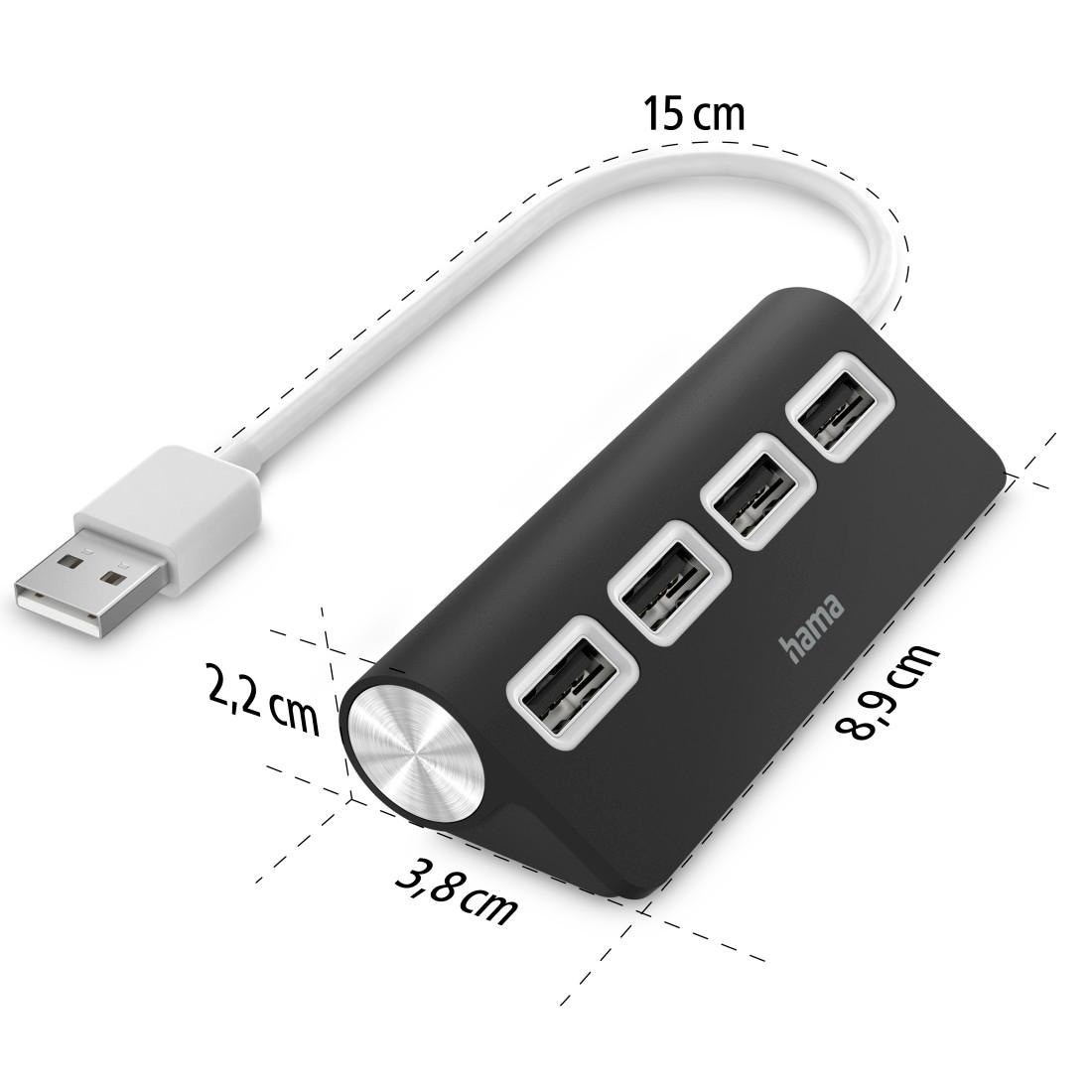 Hama USB-Adapter »USB-Hub mit 4 USB-A Ports, USB-A Stecker, 480 Mbit/s, 15 cm Kabellänge«, 15 cm, Verbinden von PC, Notebook, Tablet mit USB-Stick, Tastatur, Drucker