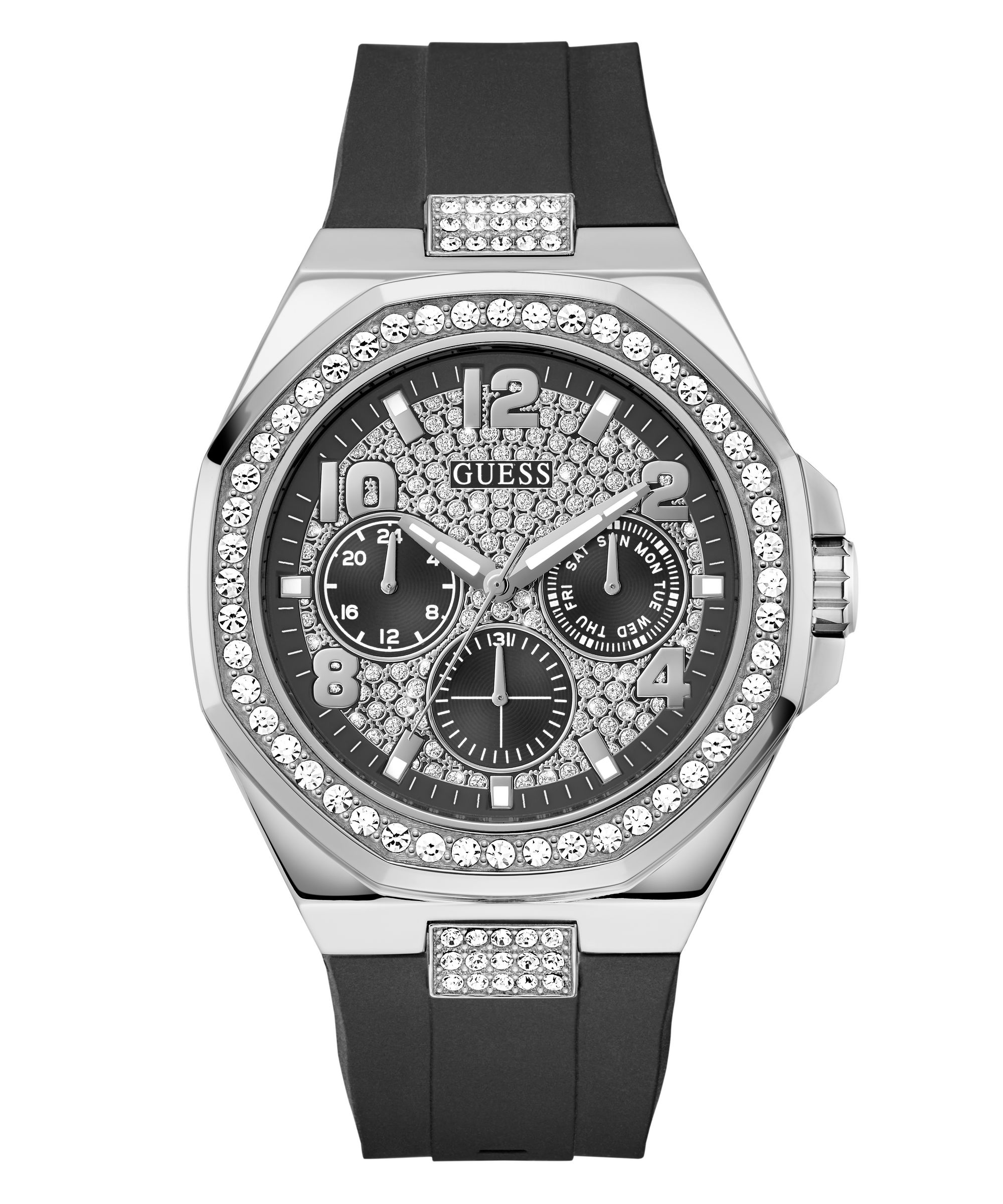 Guess Quarzuhr »EMPIRE« Armbanduhr, Herrenuhr, Silikonarmband, analog, Wochentag, Tag