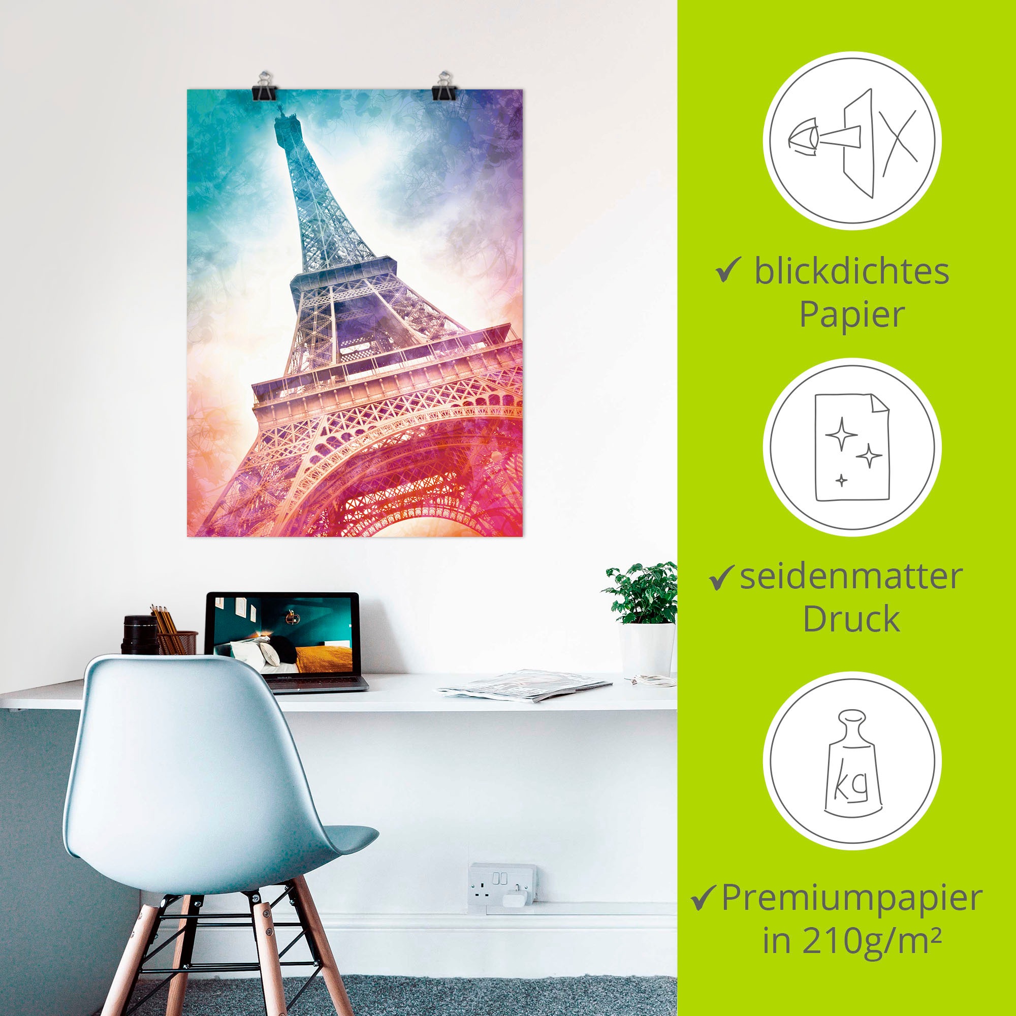 Artland Poster »Paris Eiffelturm II«, Gebäude, (1 St.), als Alubild, Leinwandbild, Wandaufkleber oder Poster in versch. Größen